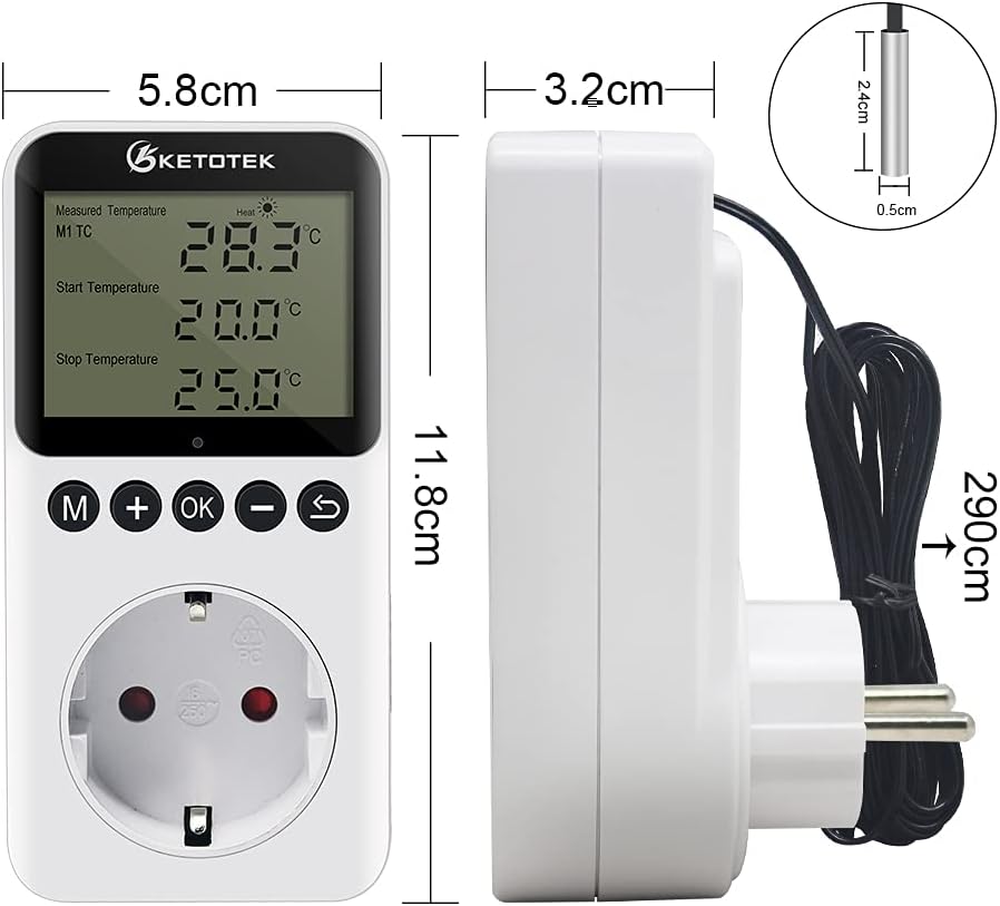 Thumbnail 6 de KETOTEK KT3200PRO presa termostato digitale con timer giorno/notte e sonda NTC 220V