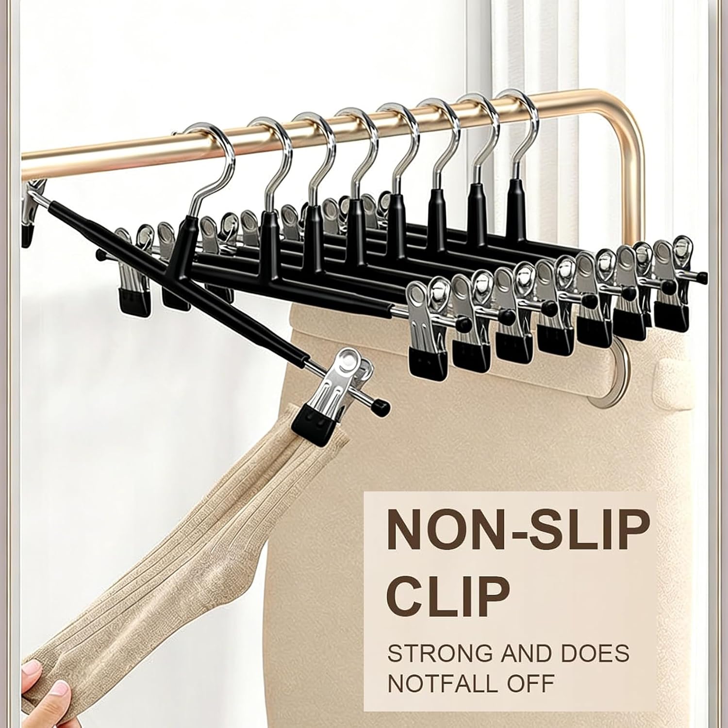 Detalle de Supmaker 10 Pack Chrome Trouser Hanger – Heavy Duty, Space-Saving with Adjustable Clips
