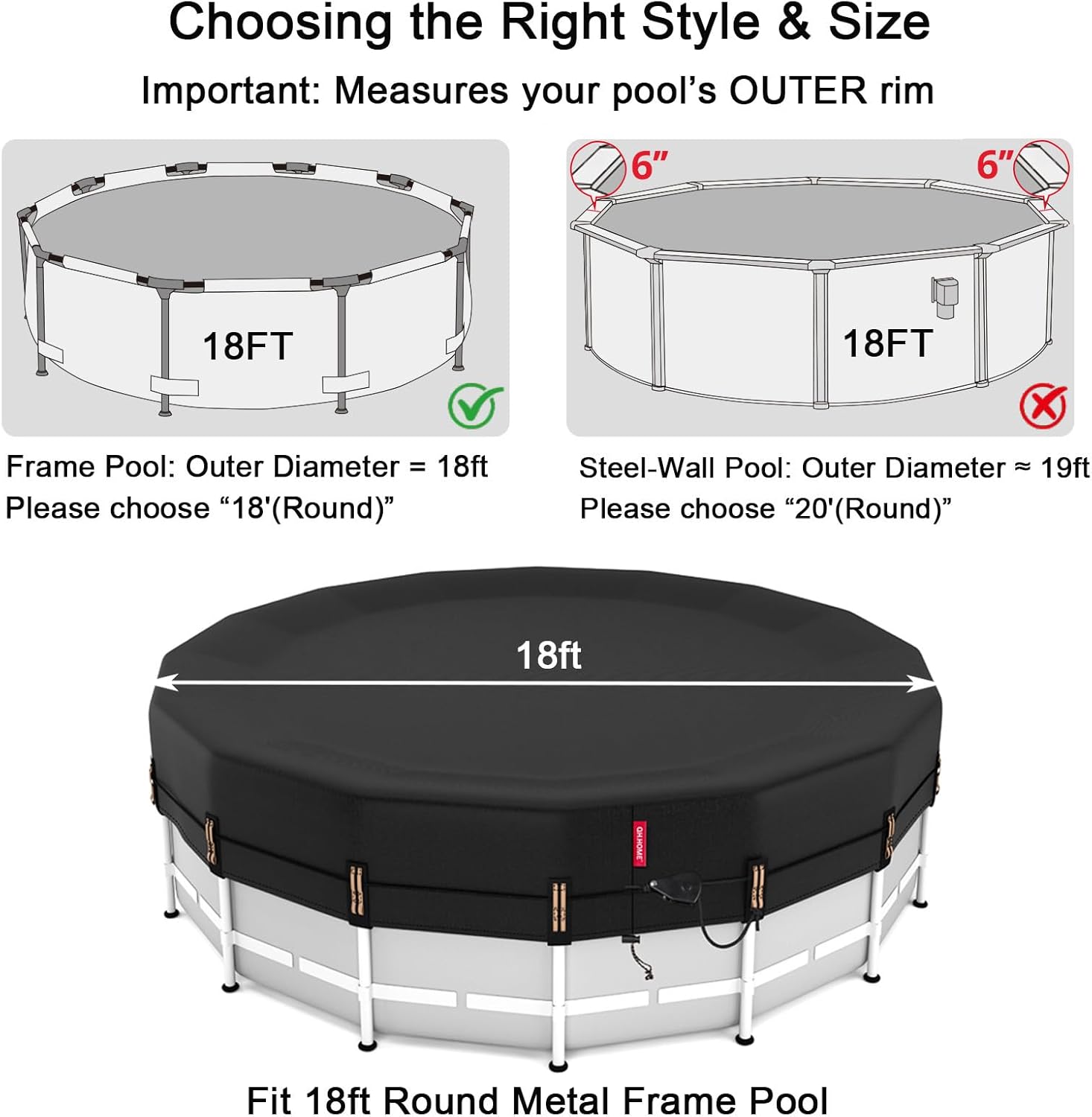 Detalle de QH.HOME 18ft Round Pool Cover: Ultimate Windproof & Tear-Resistant Shield for Above-Ground Pools