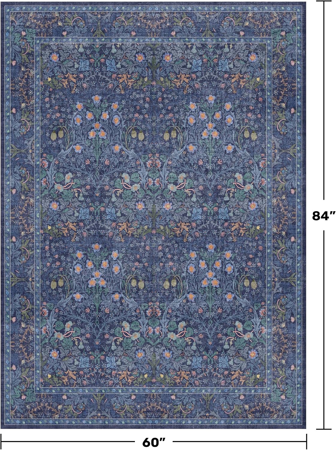 Detalle 2 de 5x7 Dark Navy Blue Vintage Floral Area Rug 🏡