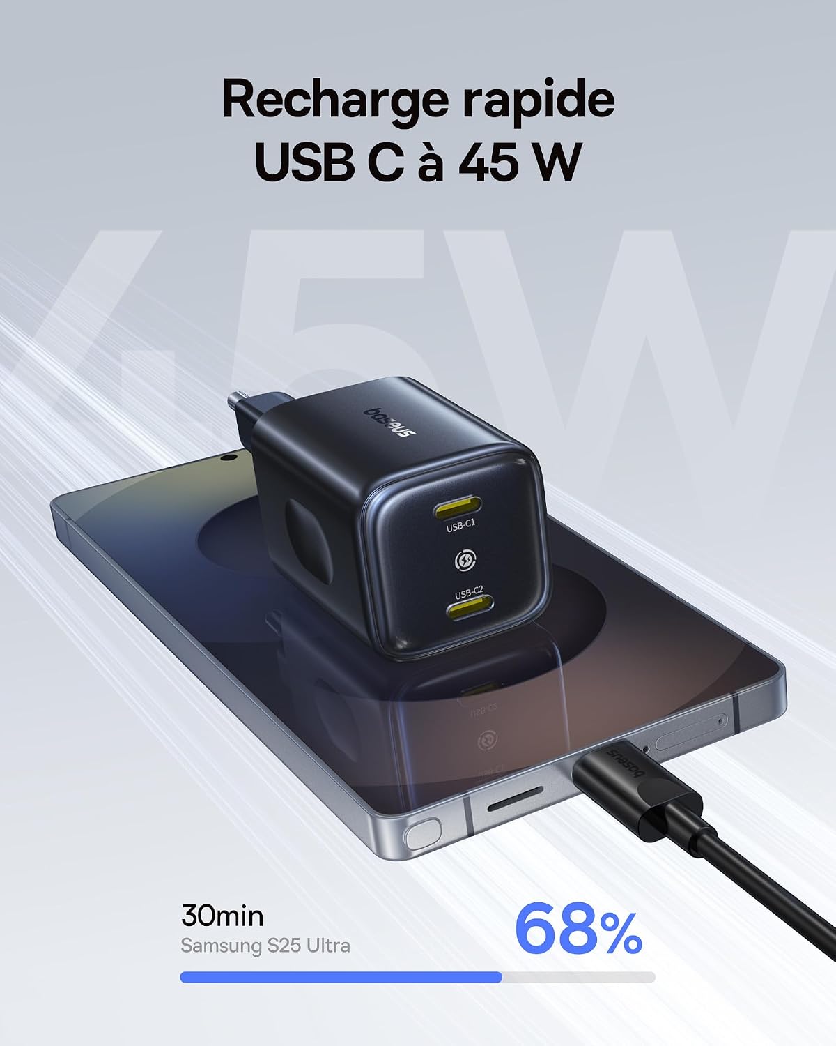 Detalle de Baseus PicoGo II 45W chargeur USB-C double