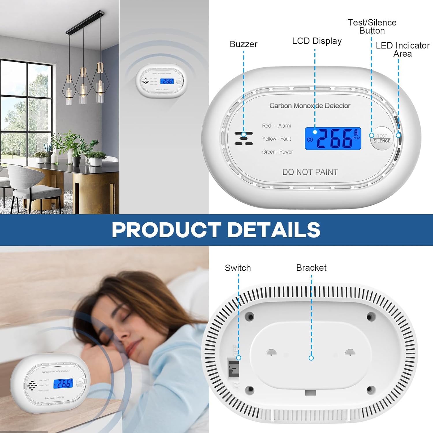 Detalle de XINDUM CO detector LCD, 85 dB alarm