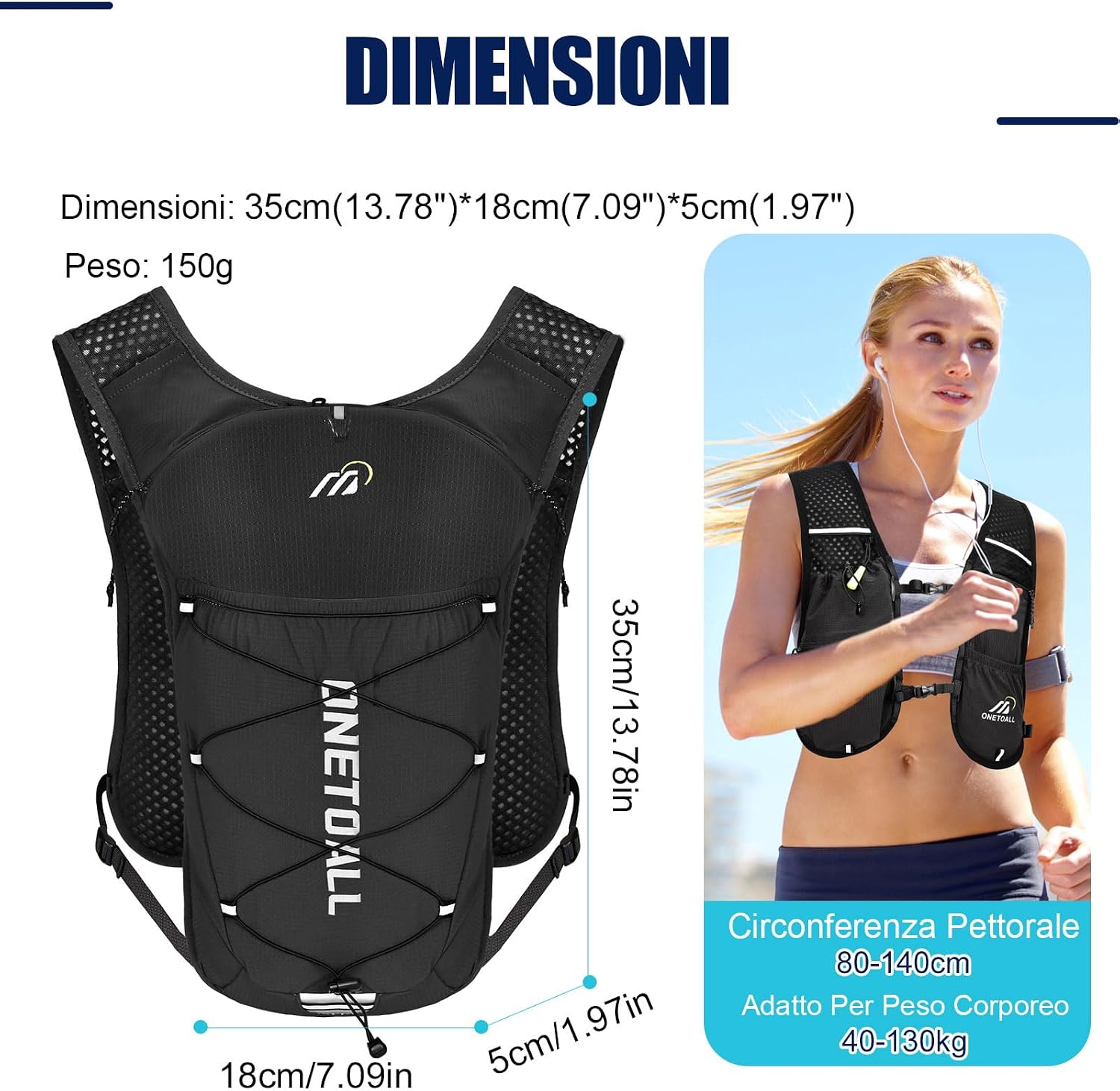 Thumbnail 6 de ONETOALL Zaino Trail Running: Gilet Running con borraccia 500 ml e sacca idrica 2L, ultraleggero 150 g