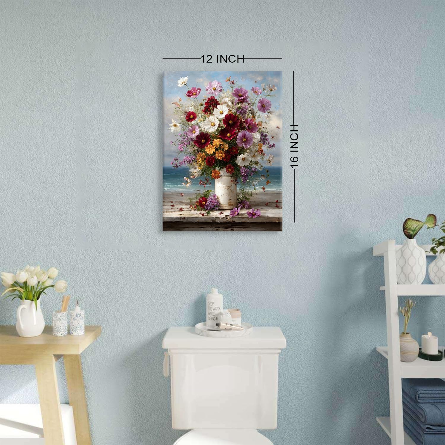 Detalle 2 de Daisy Floral Wall Art Bouquet Seaside Canvas Print (12x16 inch, 1 panel) for bathroom and home decor