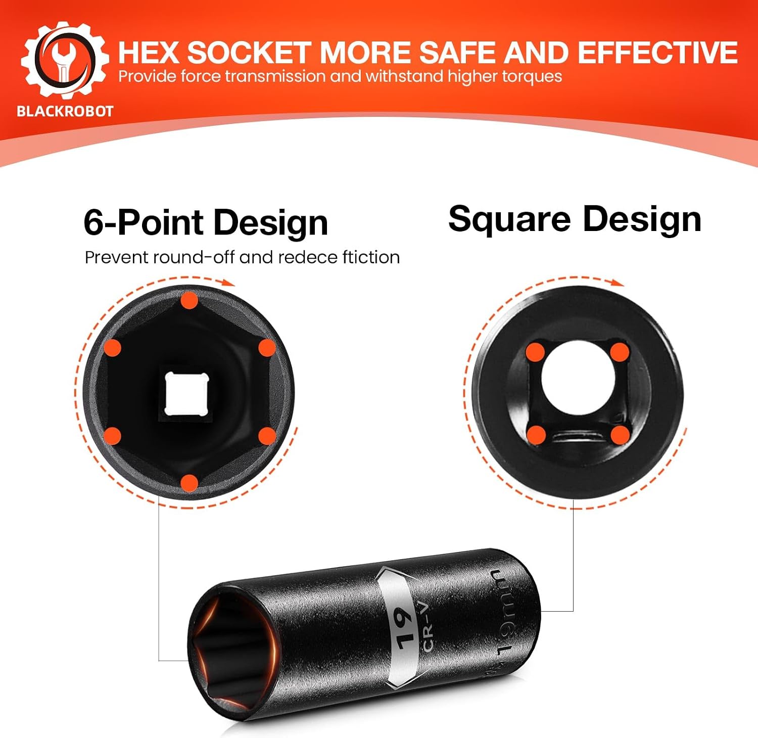 Detalle de BLACKROBOT PB210019M 19 mm Deep Impact Socket, 6-Point, 1/2-Inch Drive