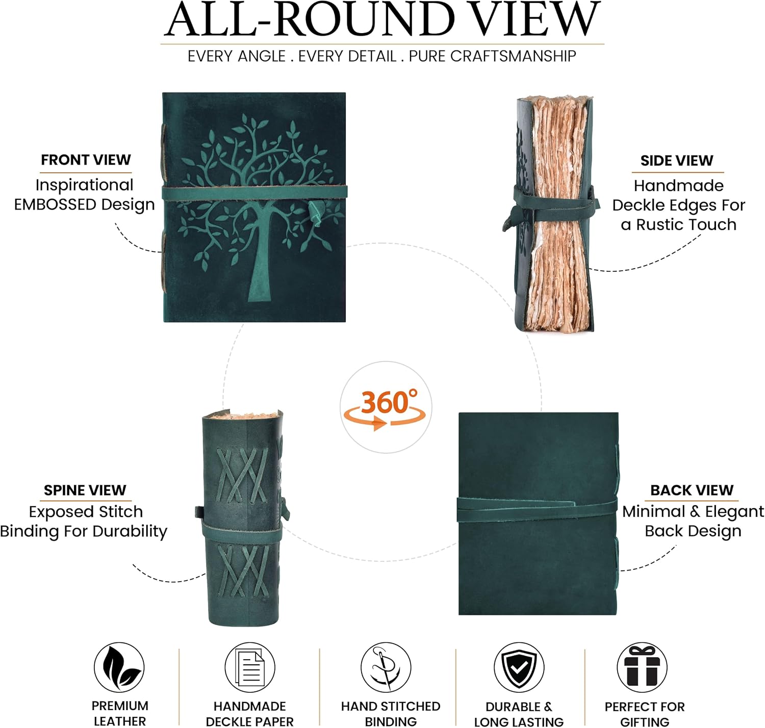 Thumbnail 6 de LEATHER VILLAGE Tree of Life Leather Journal, Turquoise, 200 Pages, 8" x 6