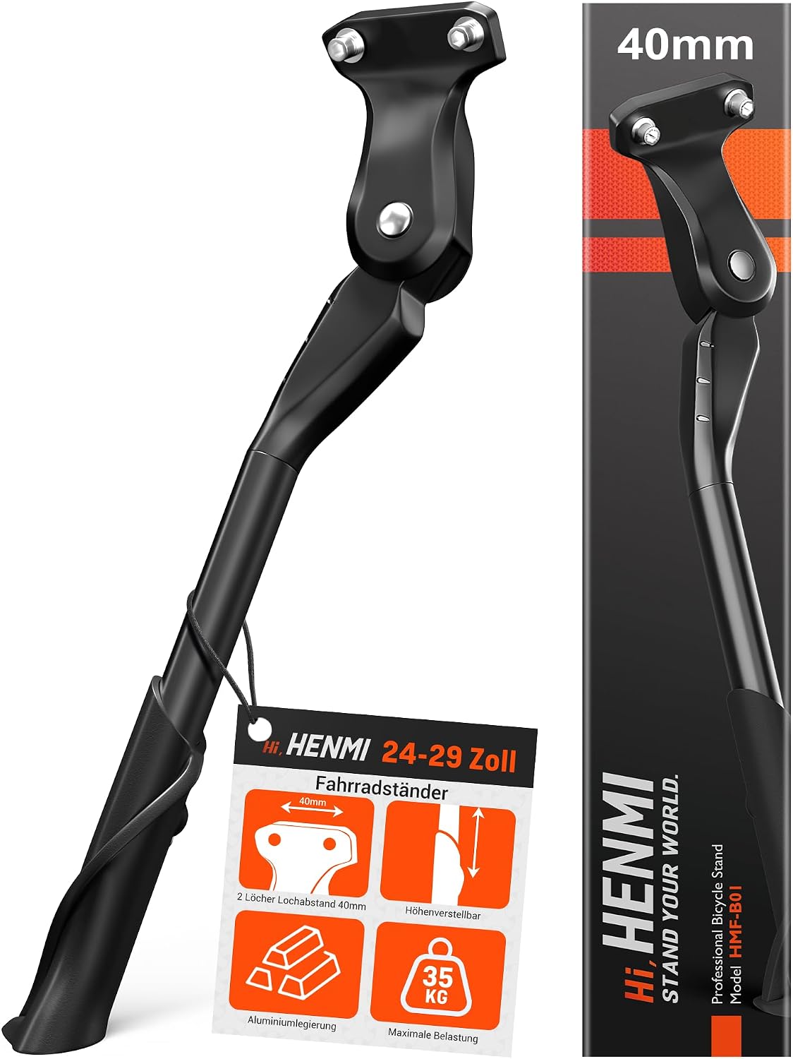 HENMI Fahrradständer 24–29 Zoll – Stabiler Seitenständer mit 40 mm Lochabstand
