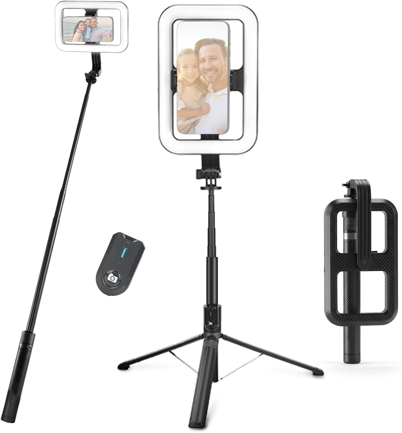 Detalle de NEEWER Basics NL100B: USB‑Ladebarer Selfie Ringlicht‑Stativ mit 72" Auszug und Bluetooth Fernbedienung