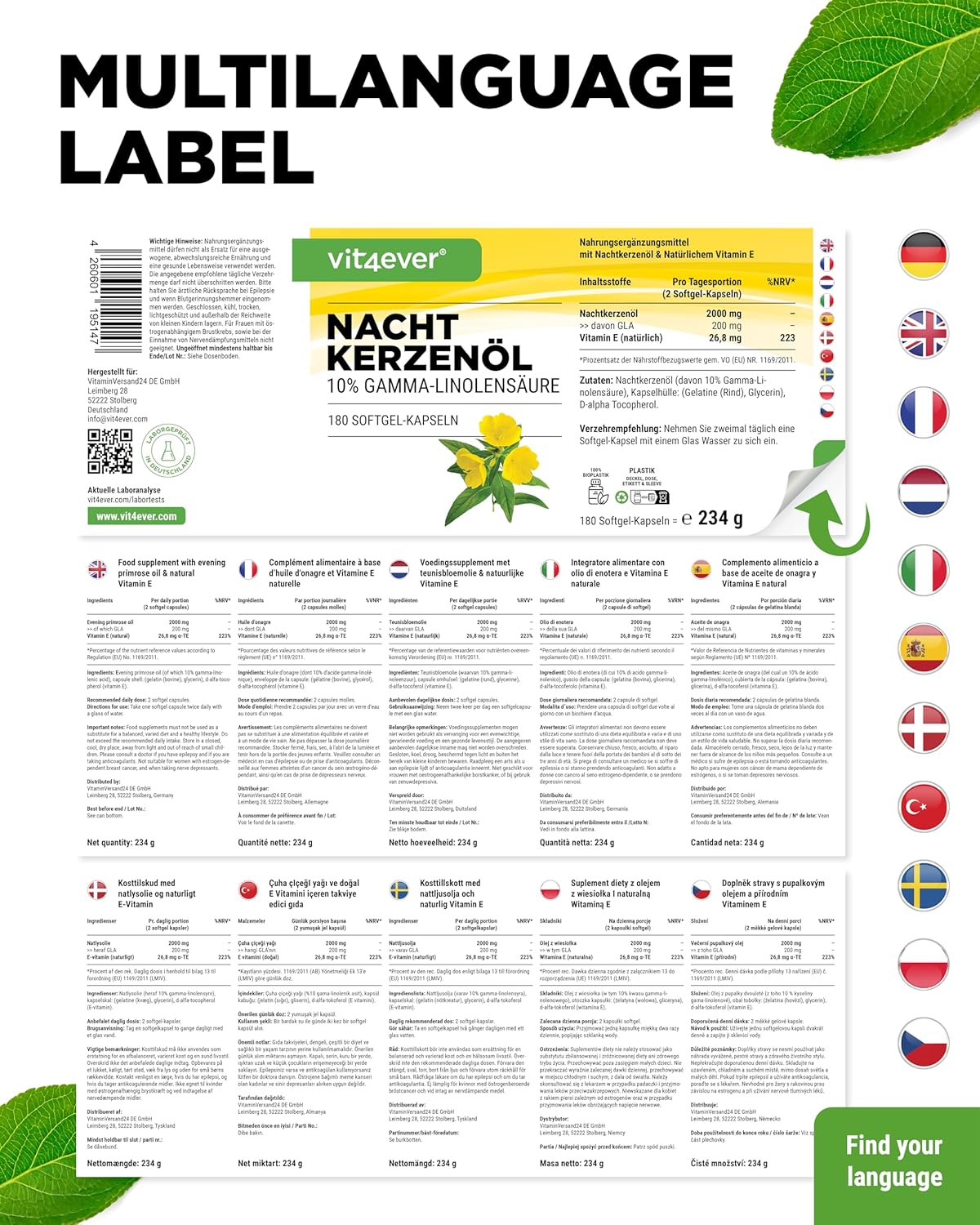 Thumbnail 6 de vit4ever Nachtkerzenöl Kapseln (180) – 2.000 mg Tagesdosis, 10% GLA, kaltgepresst