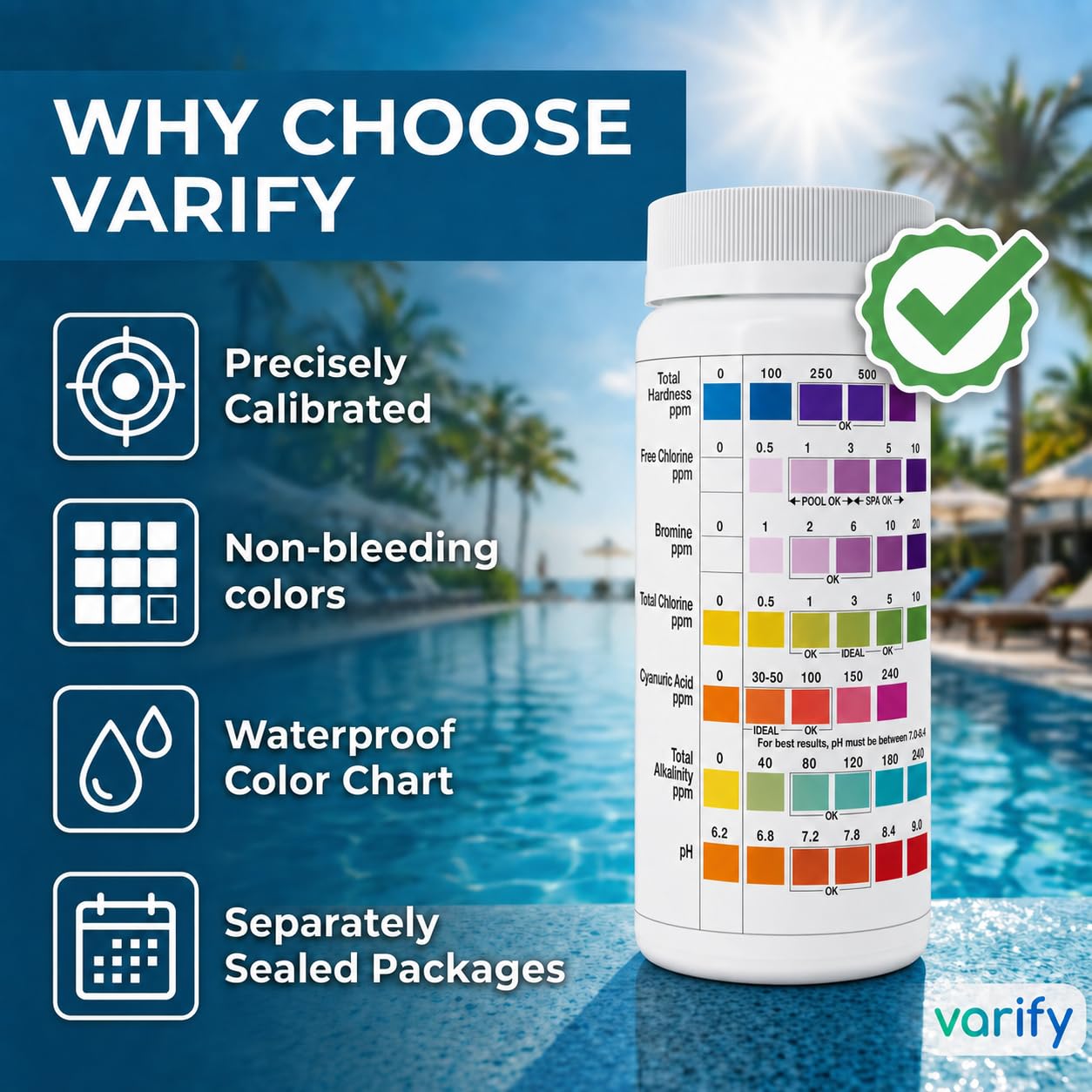 Detalle 1 de VARIFY 7-in-1 Pool and Spa Test Strips, 150 Count