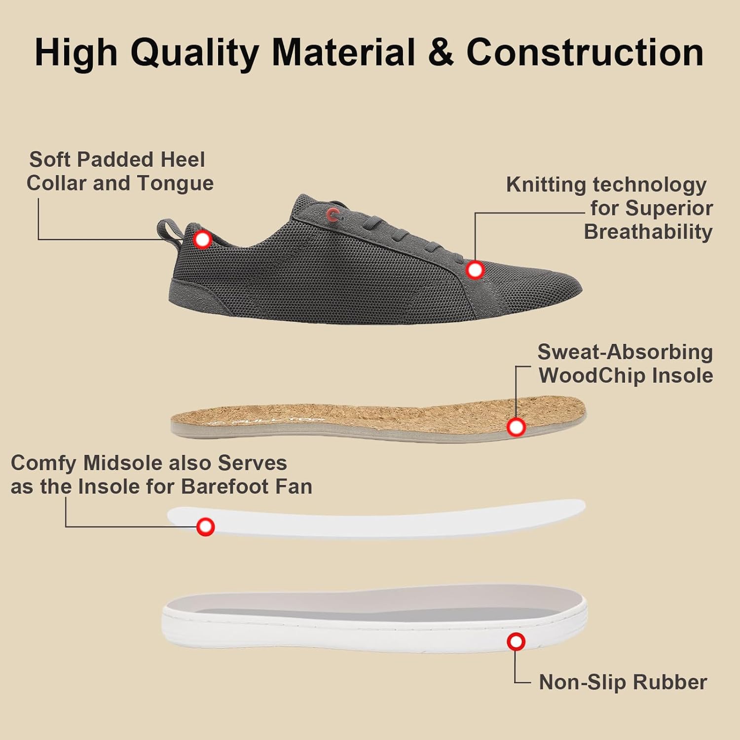 Thumbnail 3 de Men’s Barefoot Wide Toe Box Minimalist Shoes with Zero Drop Slip-On Sole Support