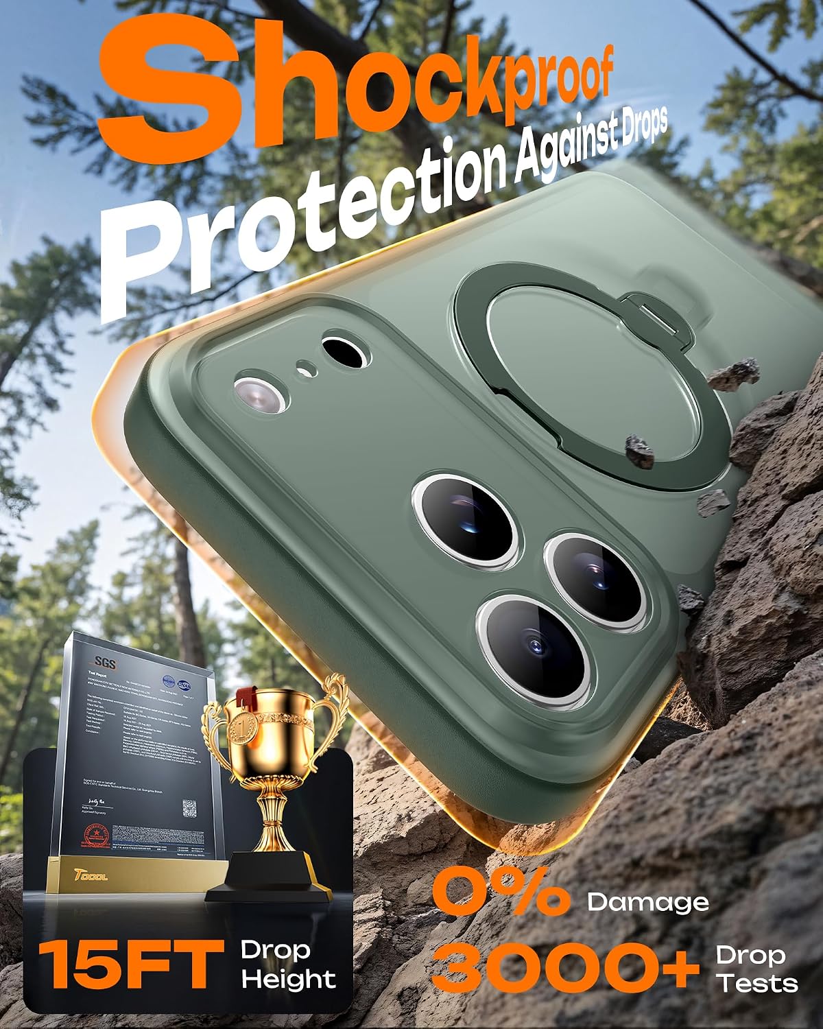 Thumbnail 6 de TOCOL-hoes voor iPhone 17 Pro met 360°-standaard en MagSafe, alpengroen