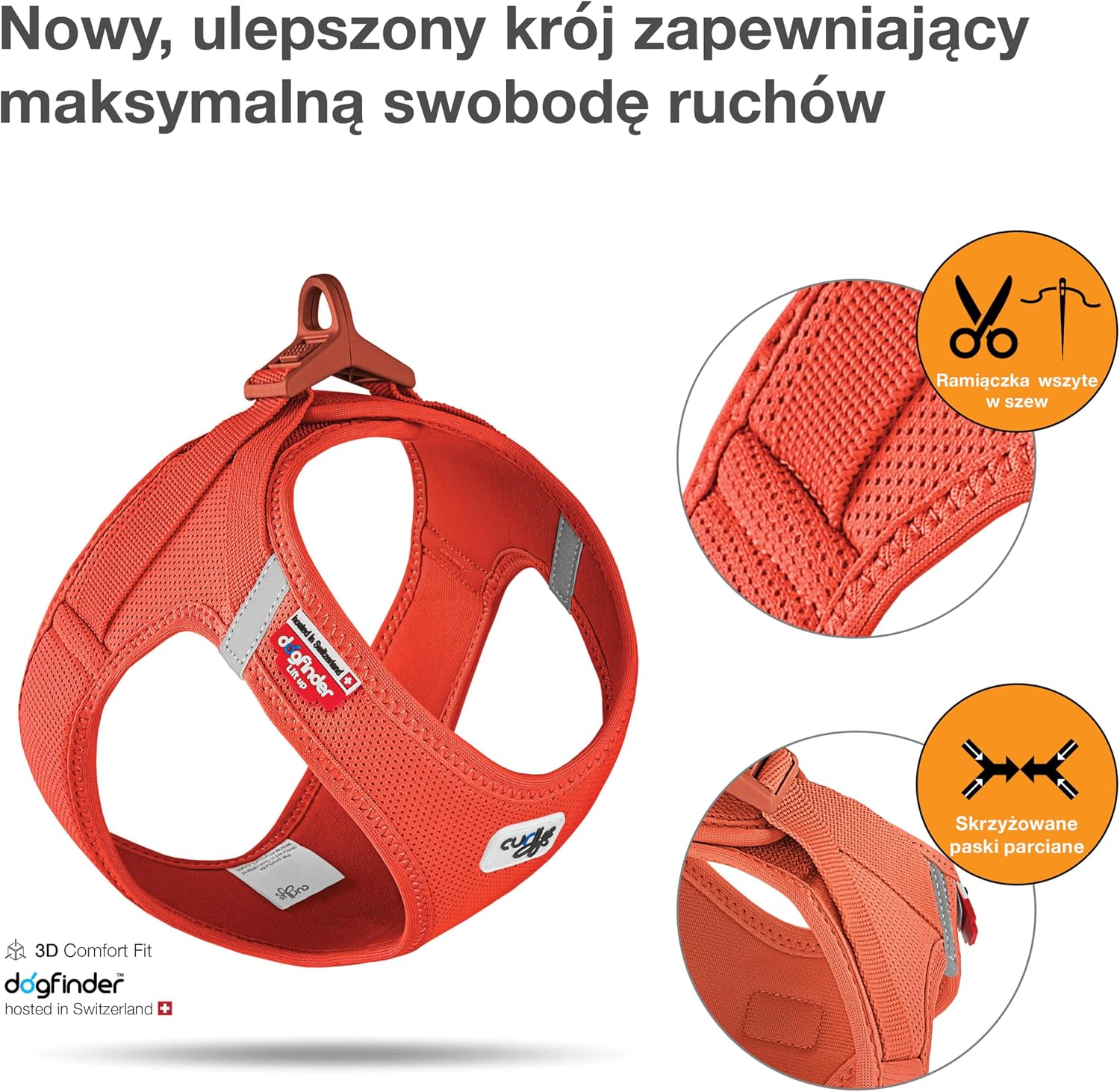 Detalle 2 de Curli Clasp Air-Mesh M – szelki dla psa Sun Orange z regulacją na rzep