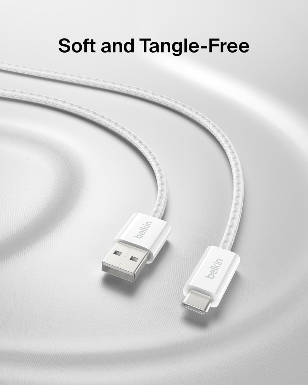 Thumbnail 3 de Belkin USB-A to USB-C Cable (6.6 ft, 15W) – Braided, Flexible iPhone & USB-C Charging Cord, White