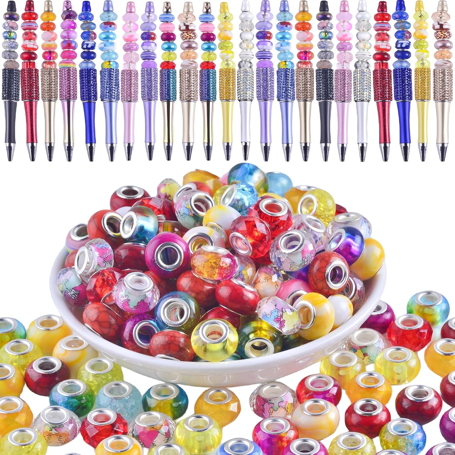 KJML DIY Beads for Beadable Pens, 14mm Multicolor Resin, 120 Count