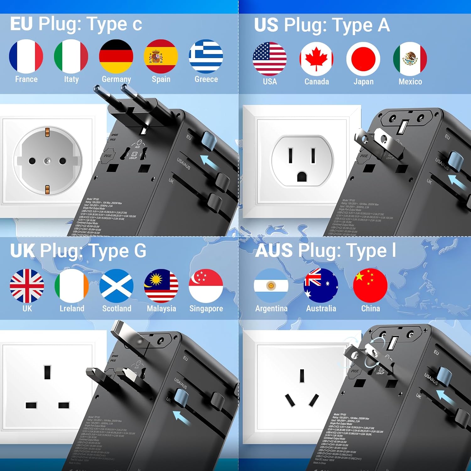 Thumbnail 6 de MINIX Universal-Reiseadapter 100 W mit ausziehbarem USB-C-Kabel – GaN III, 4 Anschlüsse