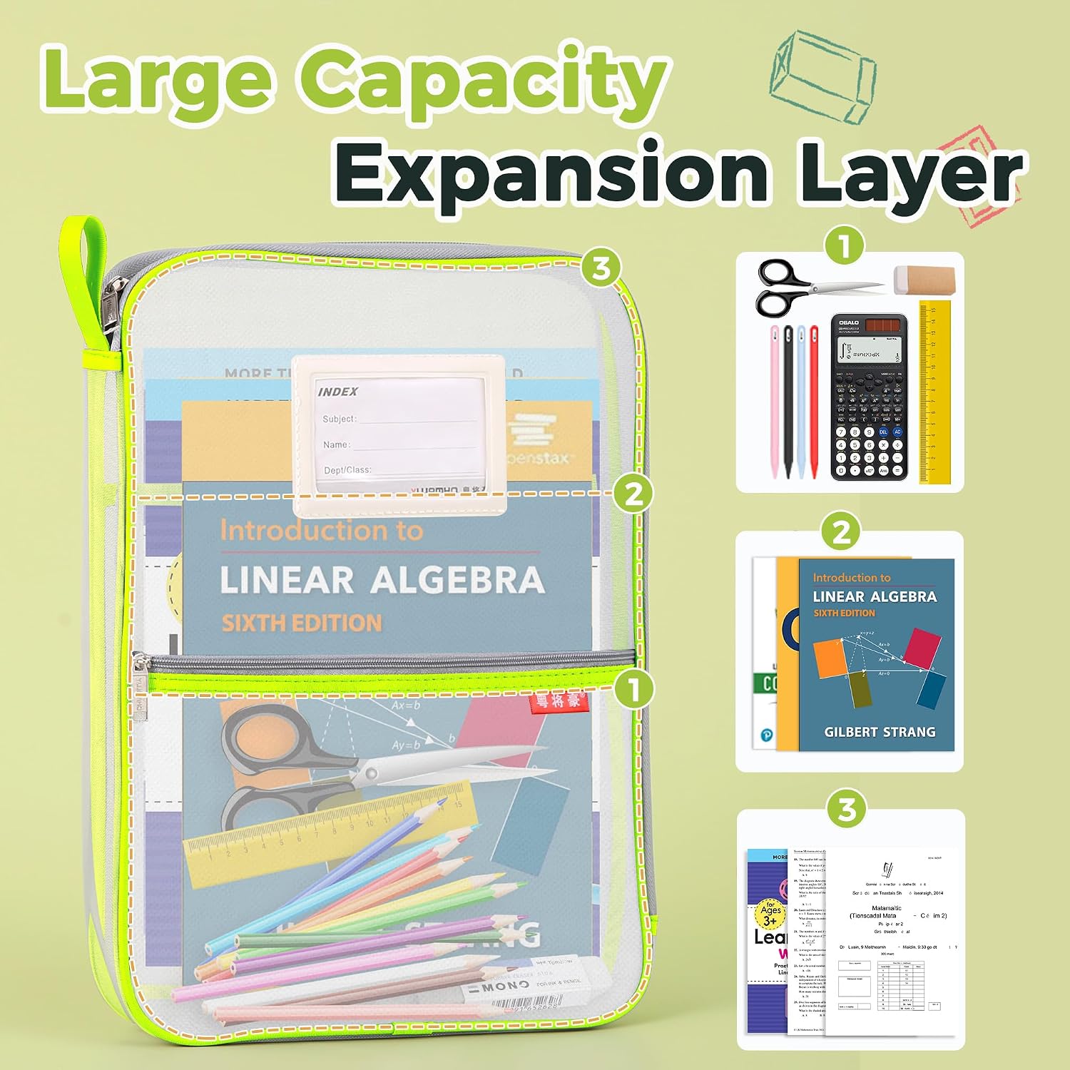 Thumbnail 3 de Mesh Document Bag Nylon File Zip Bag in A4 – Green, with L-shaped Zip and Internal Dividers