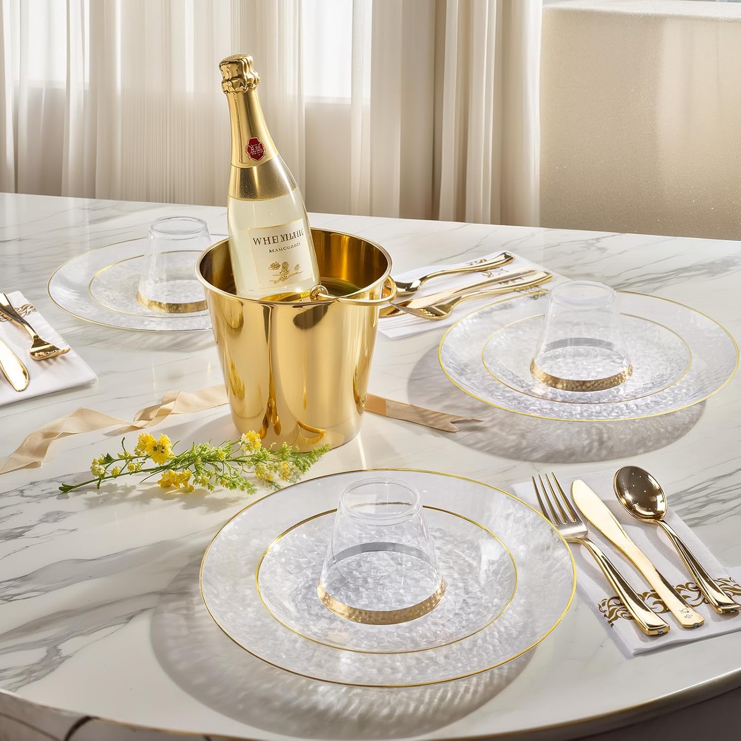 Thumbnail 3 de DaYammi 350-Piece Clear Gold Plastic Dinnerware Set (Hammered Style) for 50 Guests