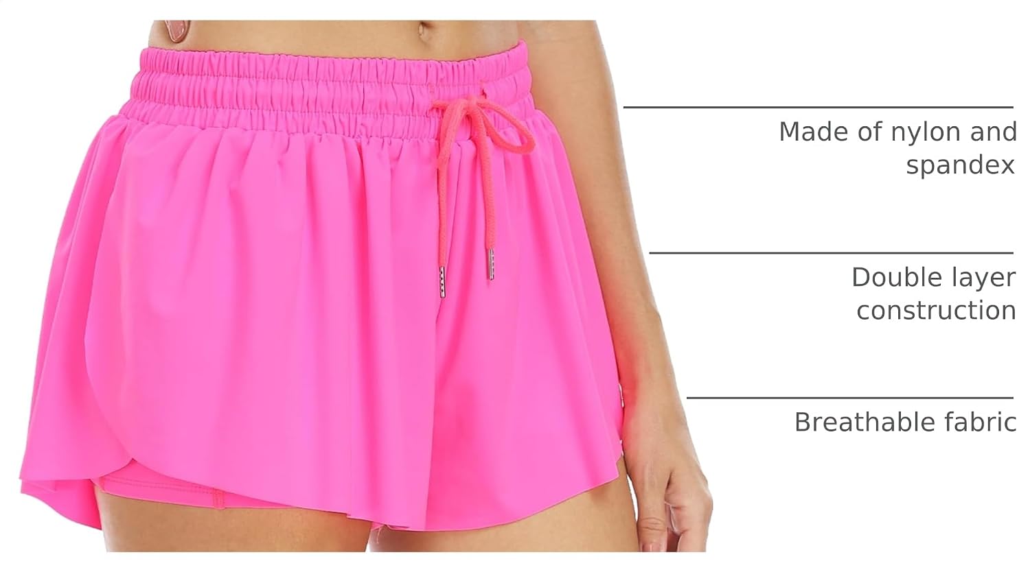 Detalle 2 de Wsirmet Flowy Butterfly 2-in-1 Athletic Workout Shorts for Women with Pockets