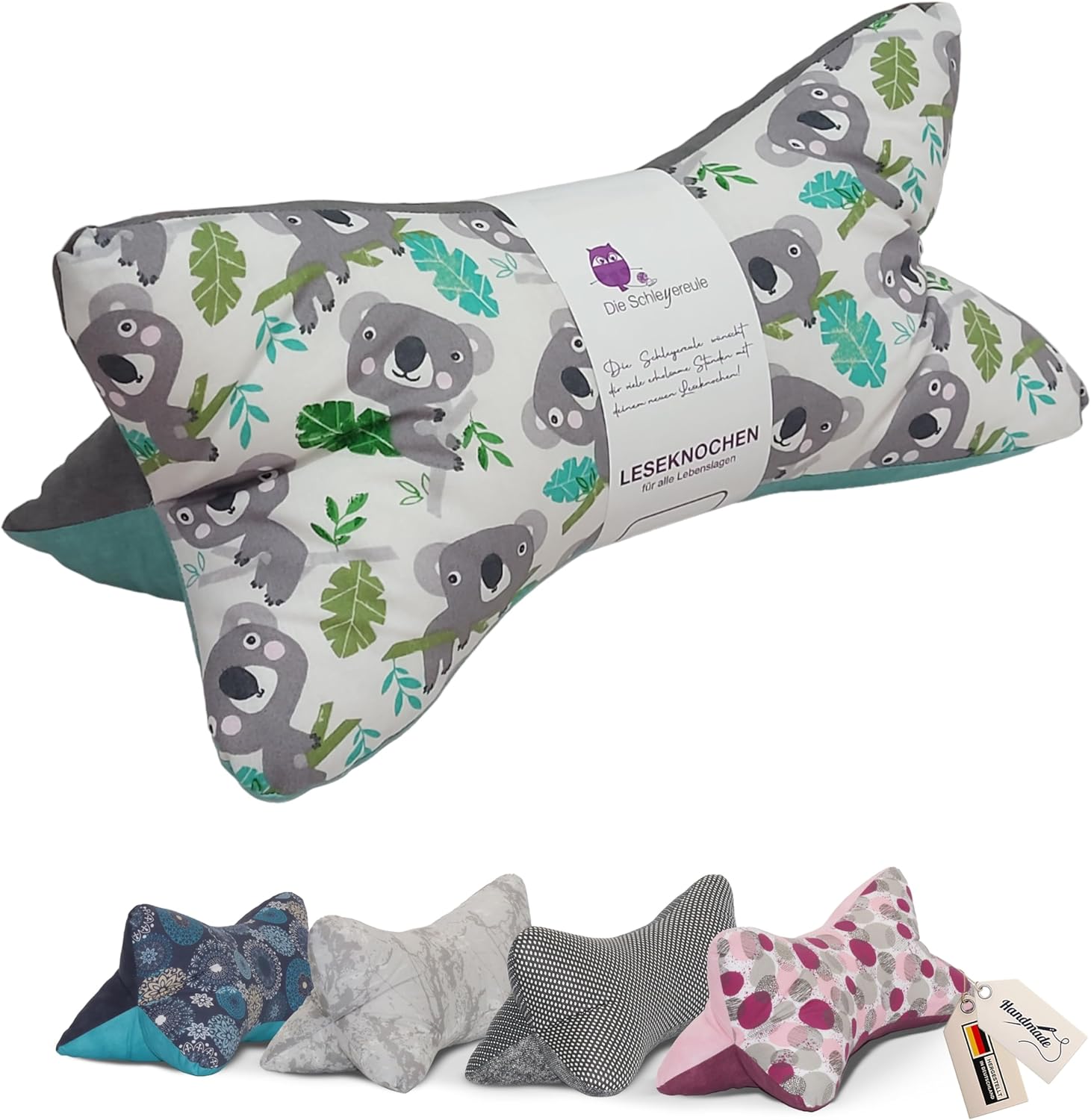 Thumbnail 5 de Leseknochen Nackenkissen Tiere (Jungle Blau) – handgestopft & waschbar aus 100% Baumwolle
