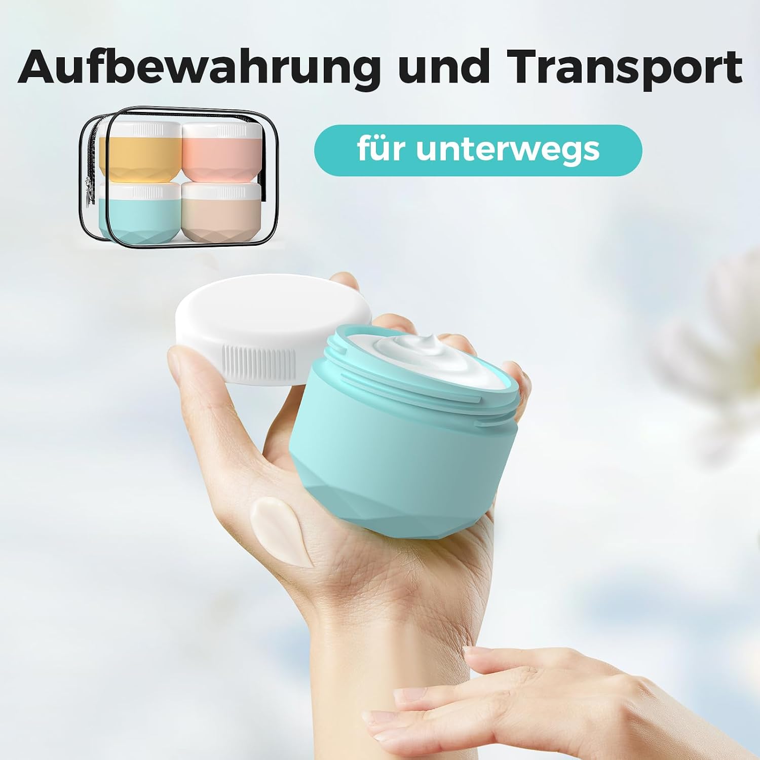 Thumbnail 2 de WLEAD 4 Stück 50 ml Silikon Cremedose TSA-geprüft – auslaufsicher, BPA-frei mit transparenter Tasche