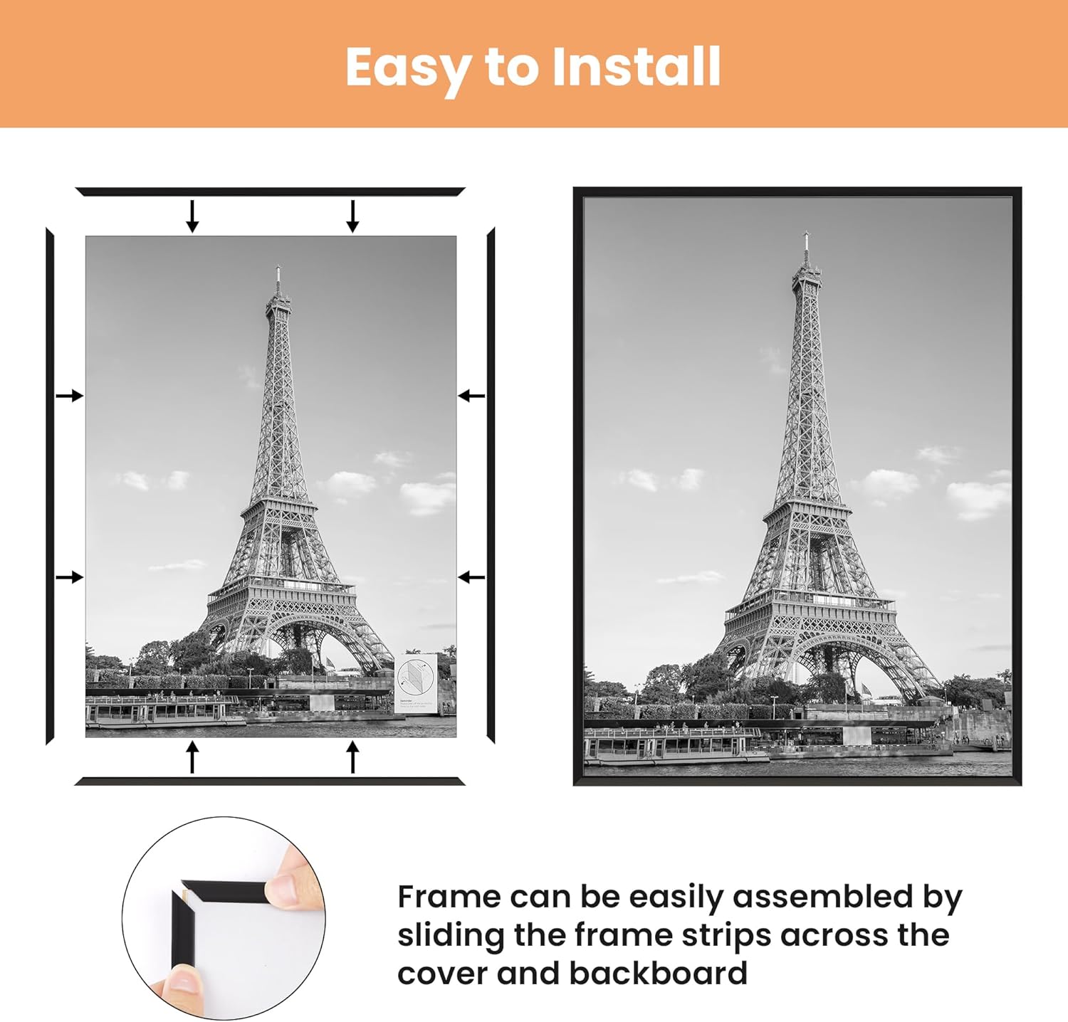 Thumbnail 6 de upsimples 11x27 Picture Frame Black 3 Pack — Scratch-Proof Frames with Slide-In Strips for Gallery Walls