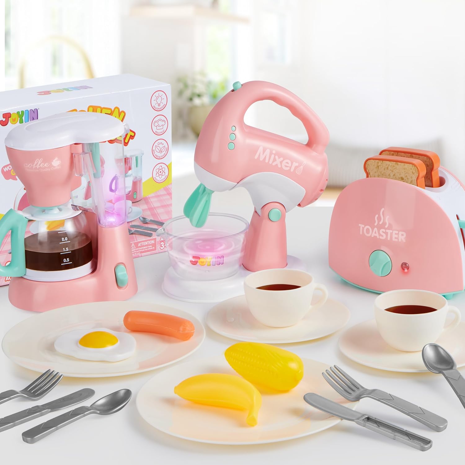 Thumbnail 6 de JOYIN Educational Kitchen Toy Set for Kids – Pink Role Play Appliances with Coffee Maker, Toaster & Blender