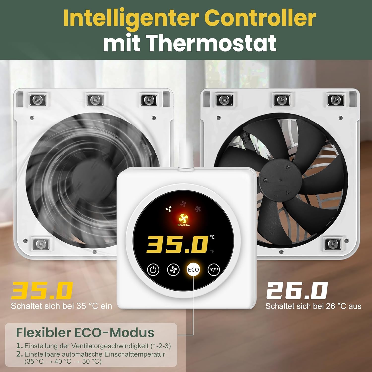 Detalle 1 de EcoCalm Heizkörperventilator mit Thermostat 2025
