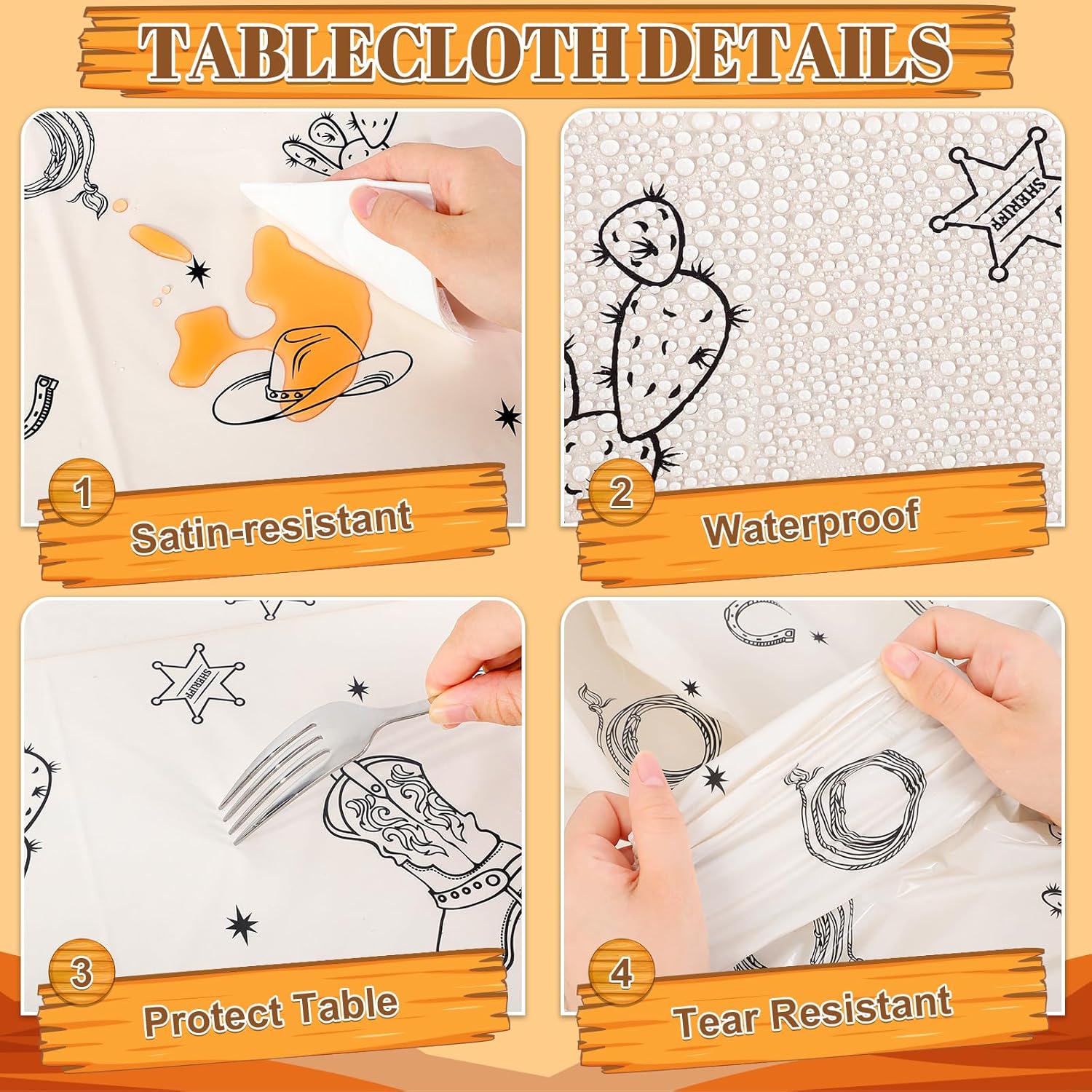 Thumbnail 3 de NatNarr 3-Pack Western Cowboy Party Tablecloths (54 x 108 in) – Disposable Rodeo Table Covers
