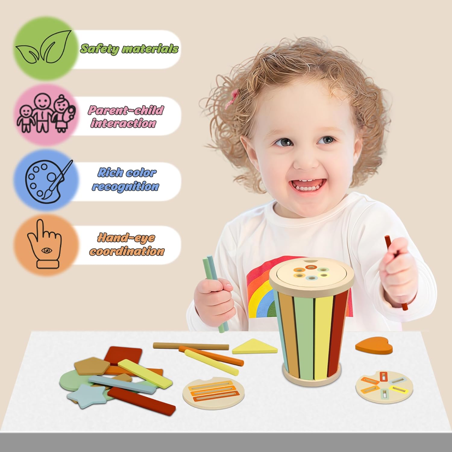 Detalle de Montessori Giocattoli 3 in 1 per bambini da 1 anno: sviluppo motricità e riconoscimento forme e colori