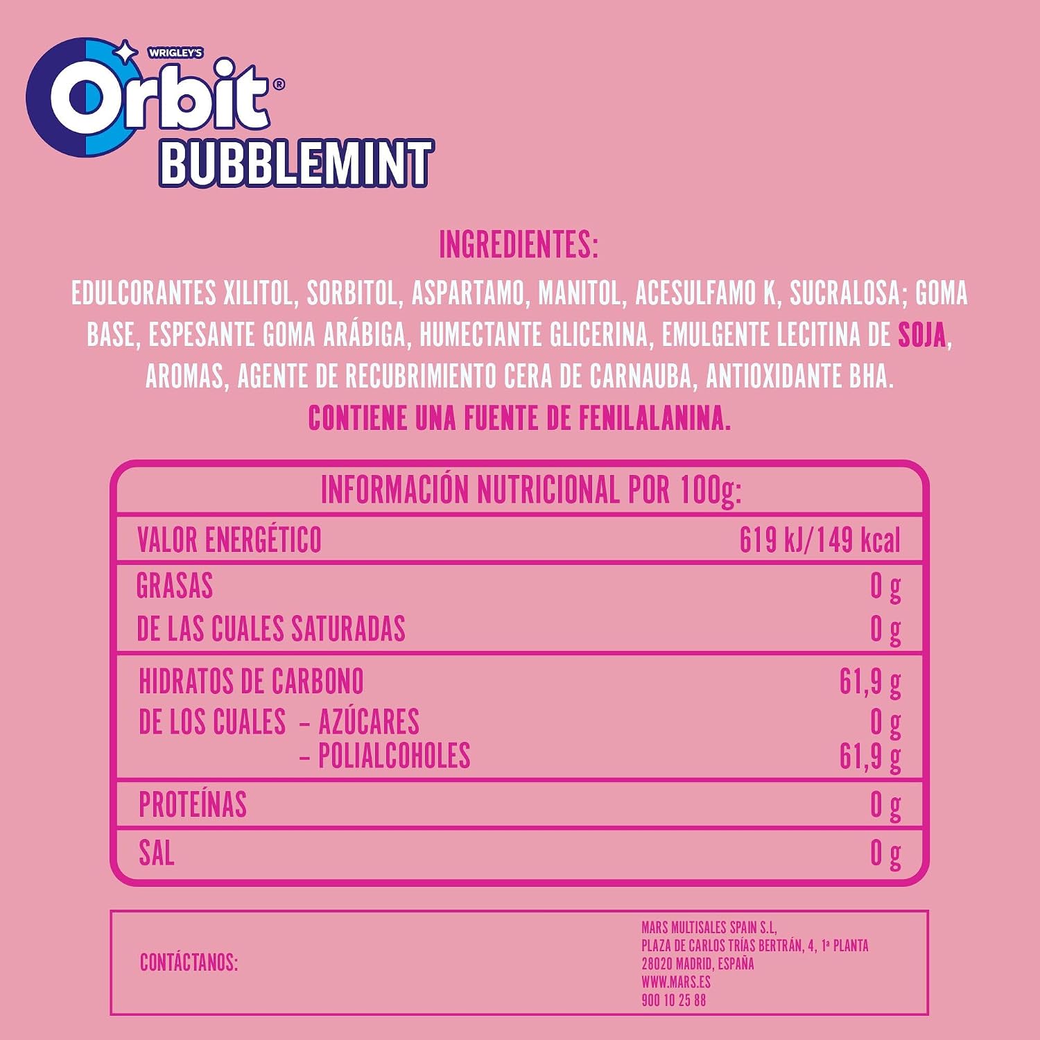 Thumbnail 1 de Orbit Bote Chicles Sin Azúcar Bubblemint 🍬 Sabor Intenso y Fresco