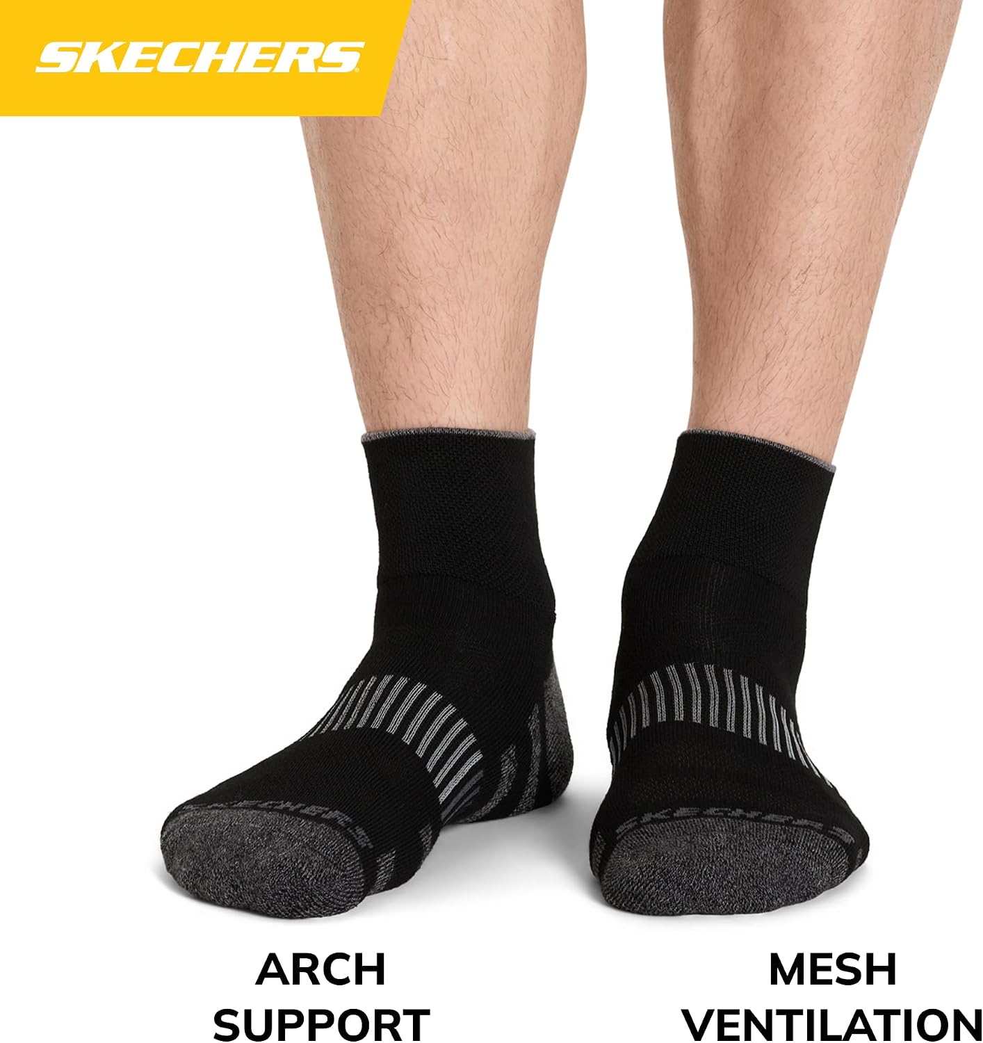 Detalle de Skechers Men’s 8-Pack Work Collection High Quarter Socks – Extra Cushion et Mesh ventilé, noir, 10-13