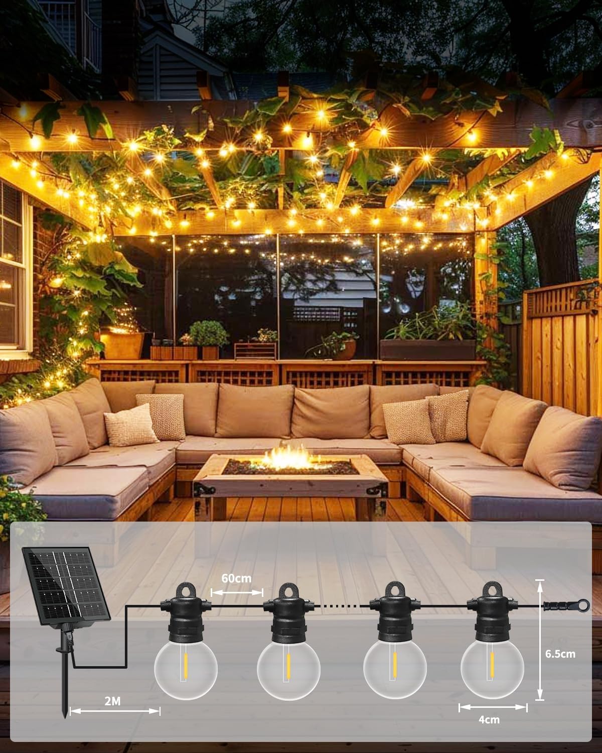 Thumbnail 4 de Bowfar Solar-Lichterkette außen 15 m mit Fernbedienung (25+2 LED, G40, IP68)