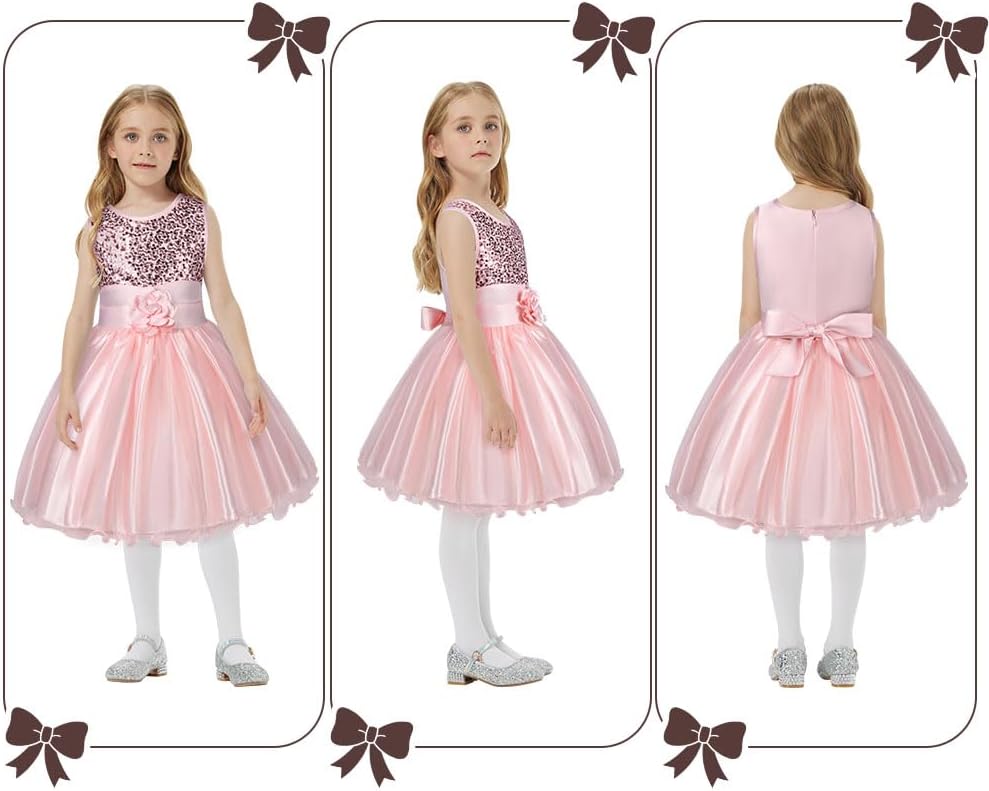 Detalle de AOMIG 4125310 prinsessenjurk voor meisjes, roze tule met bloemen en pailletten