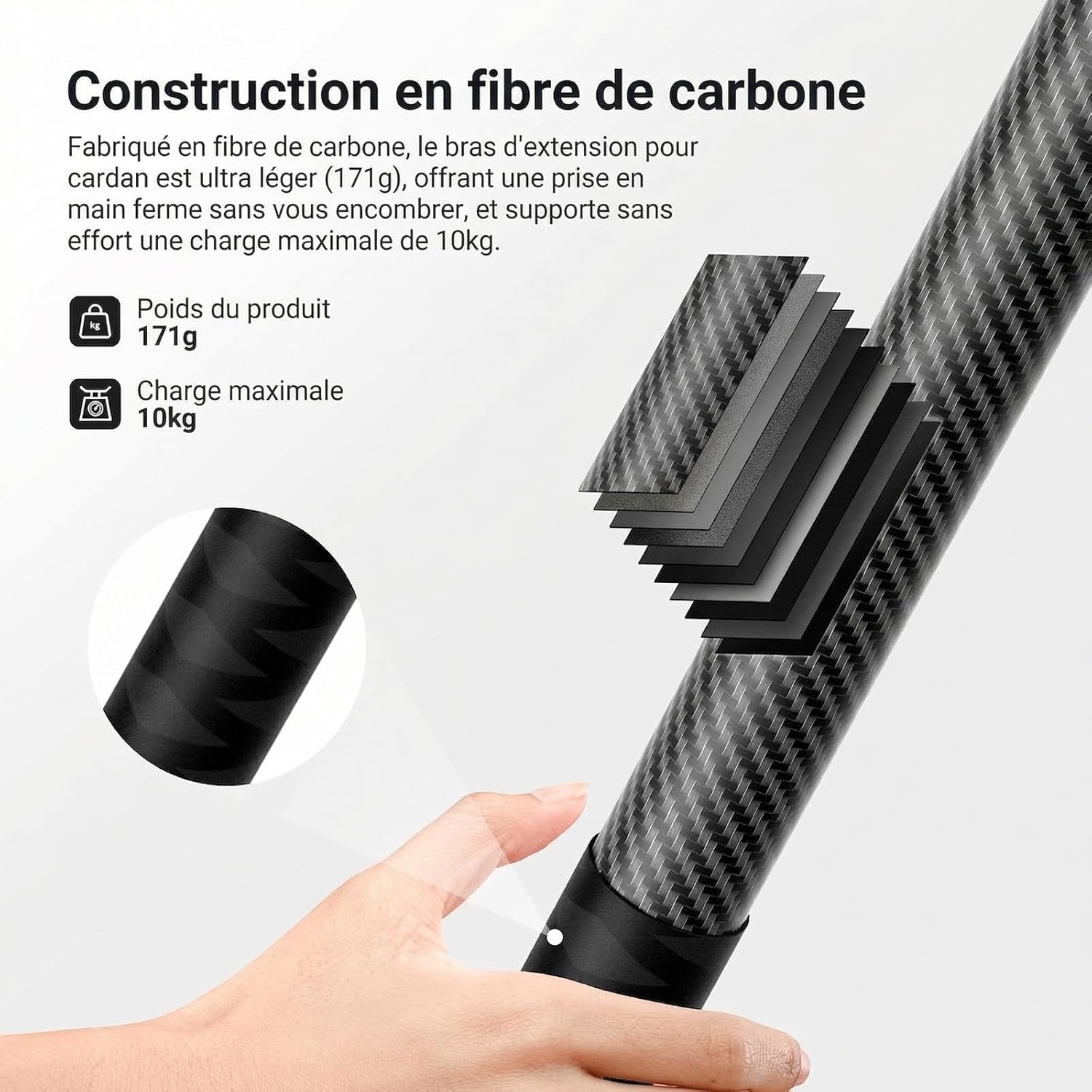 Thumbnail 2 de NEEWER Perche d’extension en fibre de carbone GA024 pour DJI Ronin (vis 1/4", 40 cm)