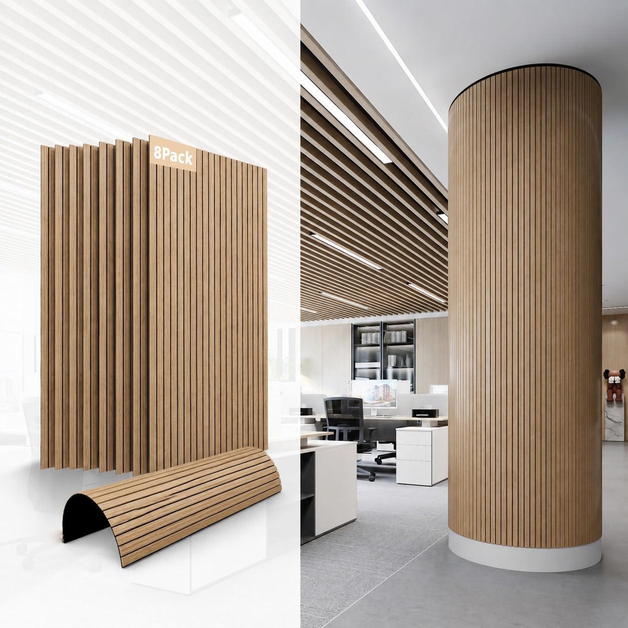 Detalle de AKUMAX AM -3D05-Teak-8mm-8P Flexible Acoustic Wall Panels, Teak Veneer