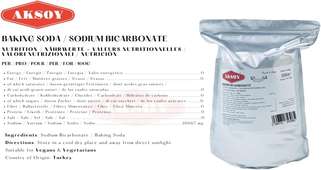 Detalle 2 de Aksoy Baking Soda 3.2KG – Pure Sodium Bicarbonate Powder for Baking, Cooking, Cleaning & Odour Removal