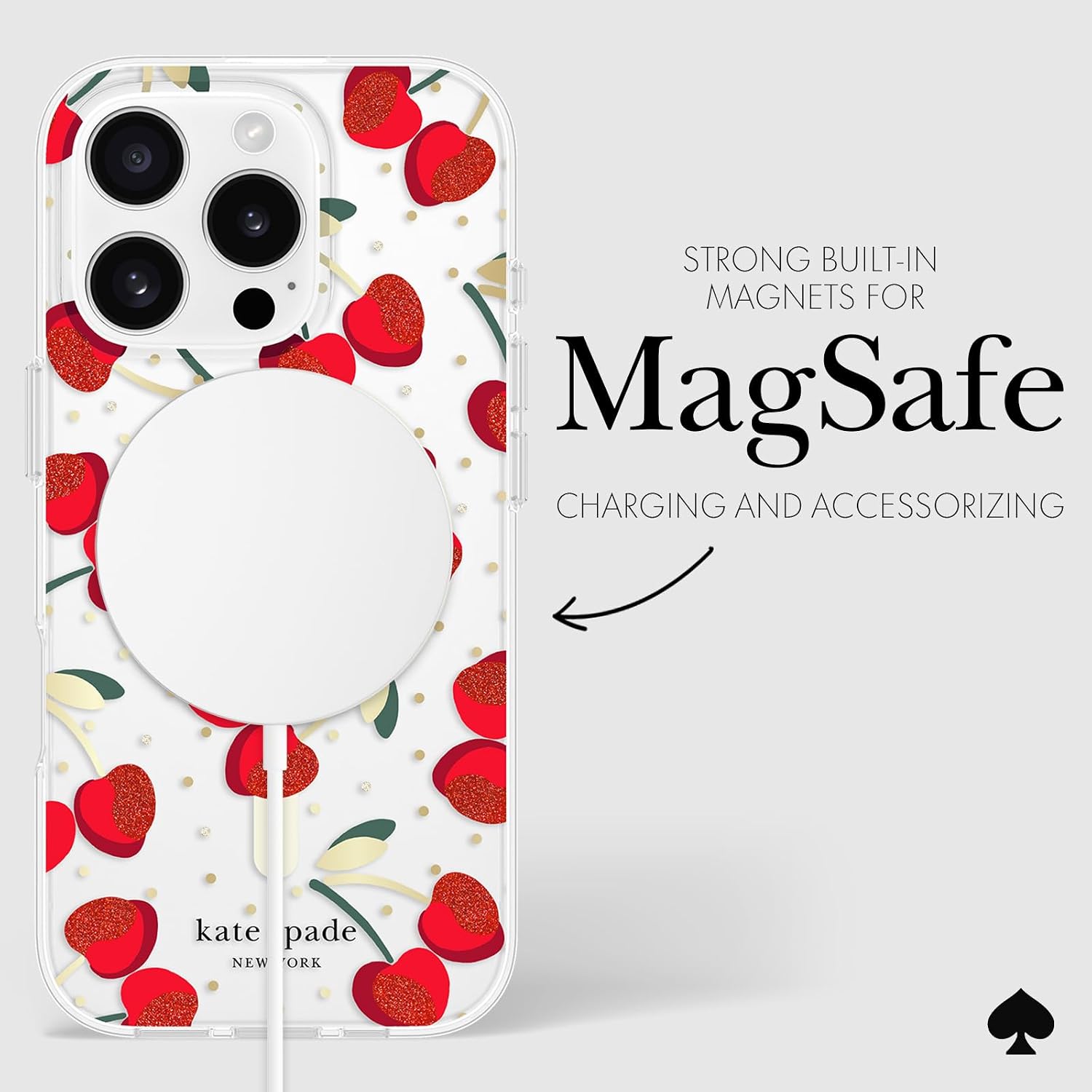 Detalle 2 de ケイト・スペード ニューヨーク KS054430 iPhone 16 Proケース、MagSafe対応・チェリードットジェムズ
