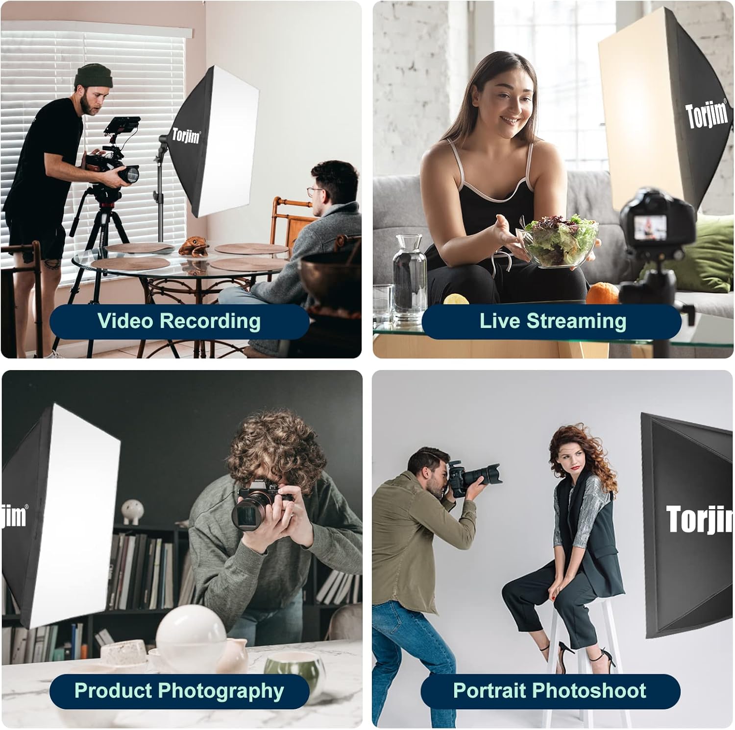 Thumbnail 6 de Torjim Softbox Photography Lighting Kit (2 Pack) 27" x 27" with 3000K–7500K LED Bulbs and Remote