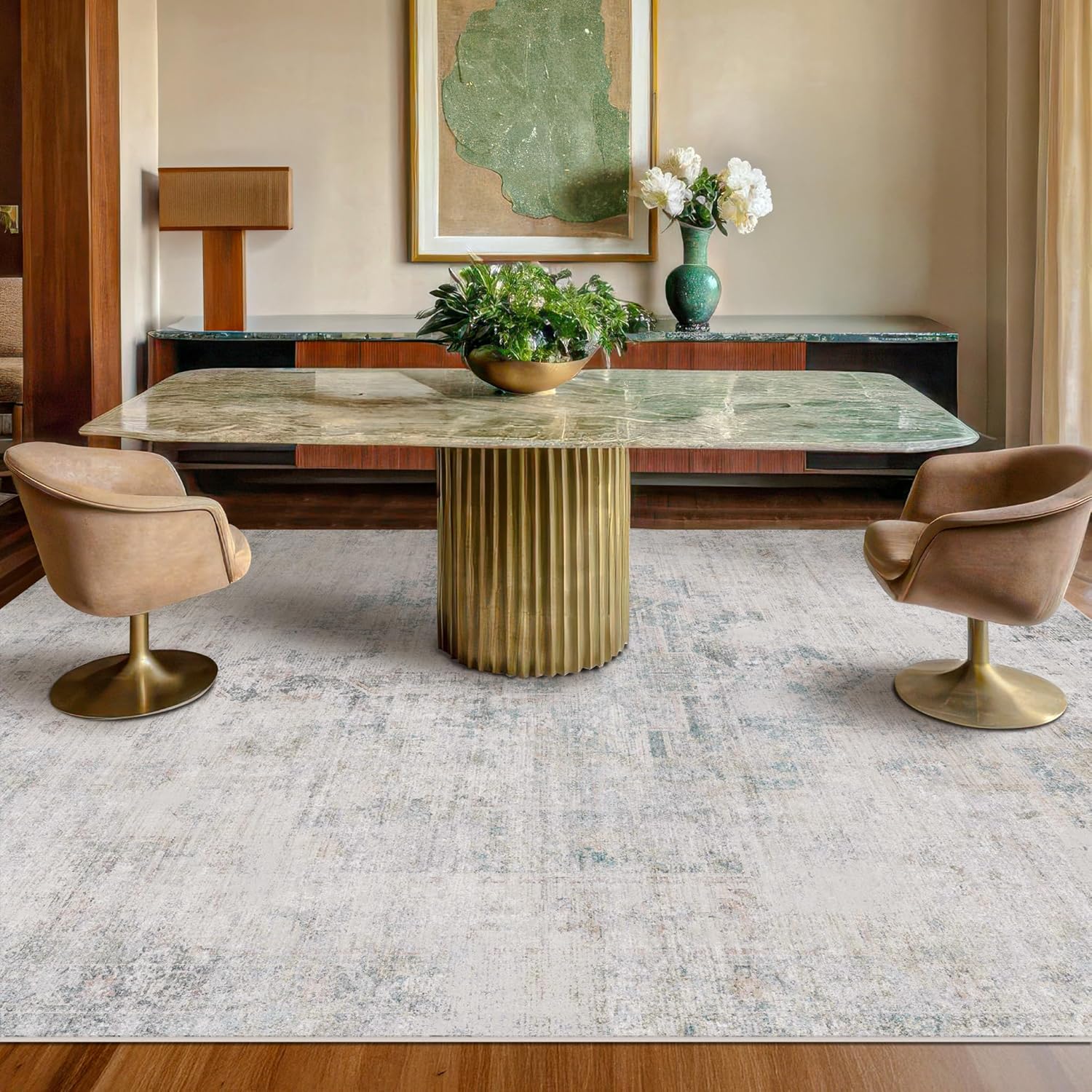 Thumbnail 5 de Hazo Haus 9x12 Washable Area Rug (Light Blue Vintage Medallion) – Non-Slip Low Pile, Stain Resistant