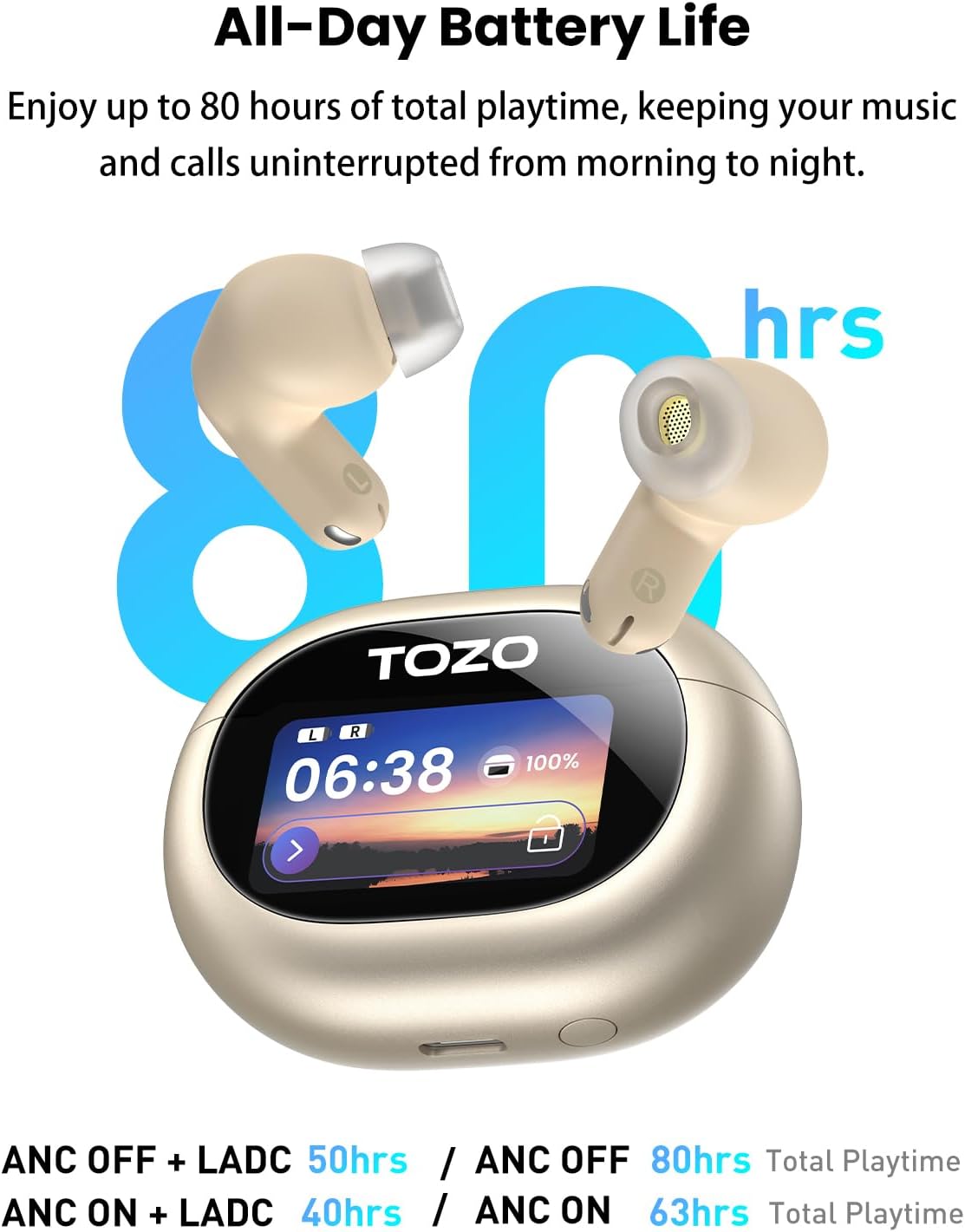 Thumbnail 3 de TOZO NC20 Pro Active Noise Cancelling Wireless Earbuds (LDAC, Smart Touch Screen Case, 6 Mics)