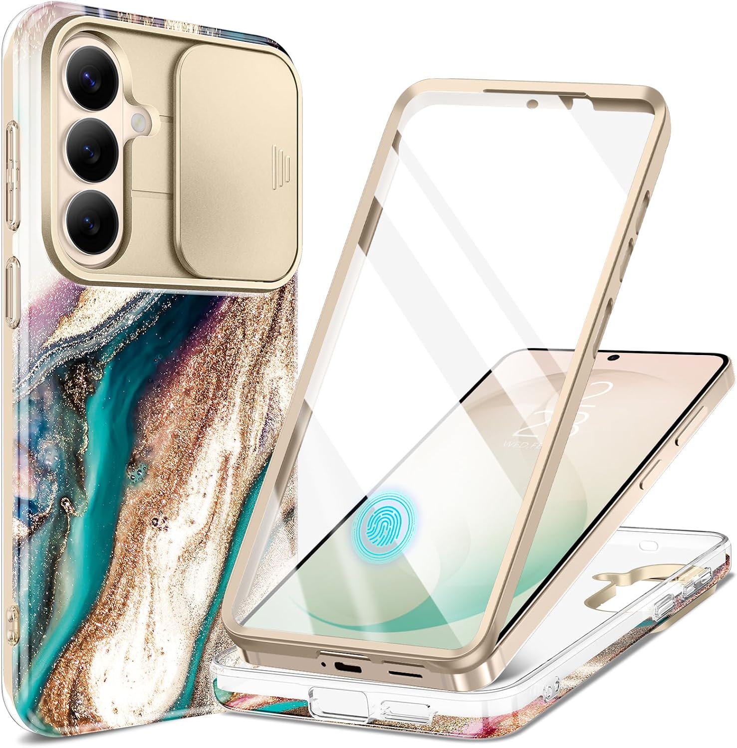 Detalle de GVIEWIN Marble Case for Samsung Galaxy S26 Plus with Slide Camera Cover and HD Screen Protector