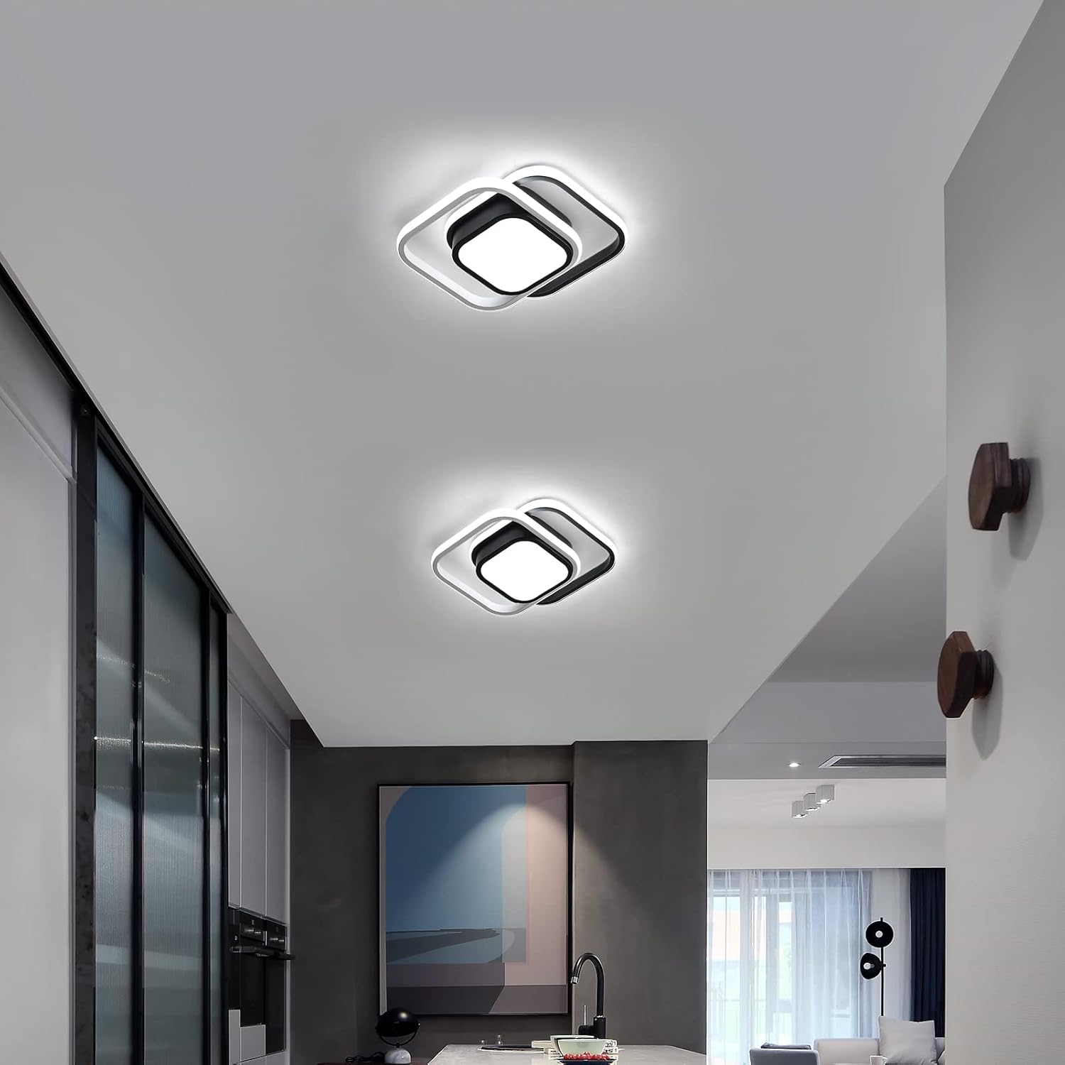 Detalle de Dorlink 2-Square Flush Mount LED Ceiling Light (32W, 2500LM, 6500K, Black & White)