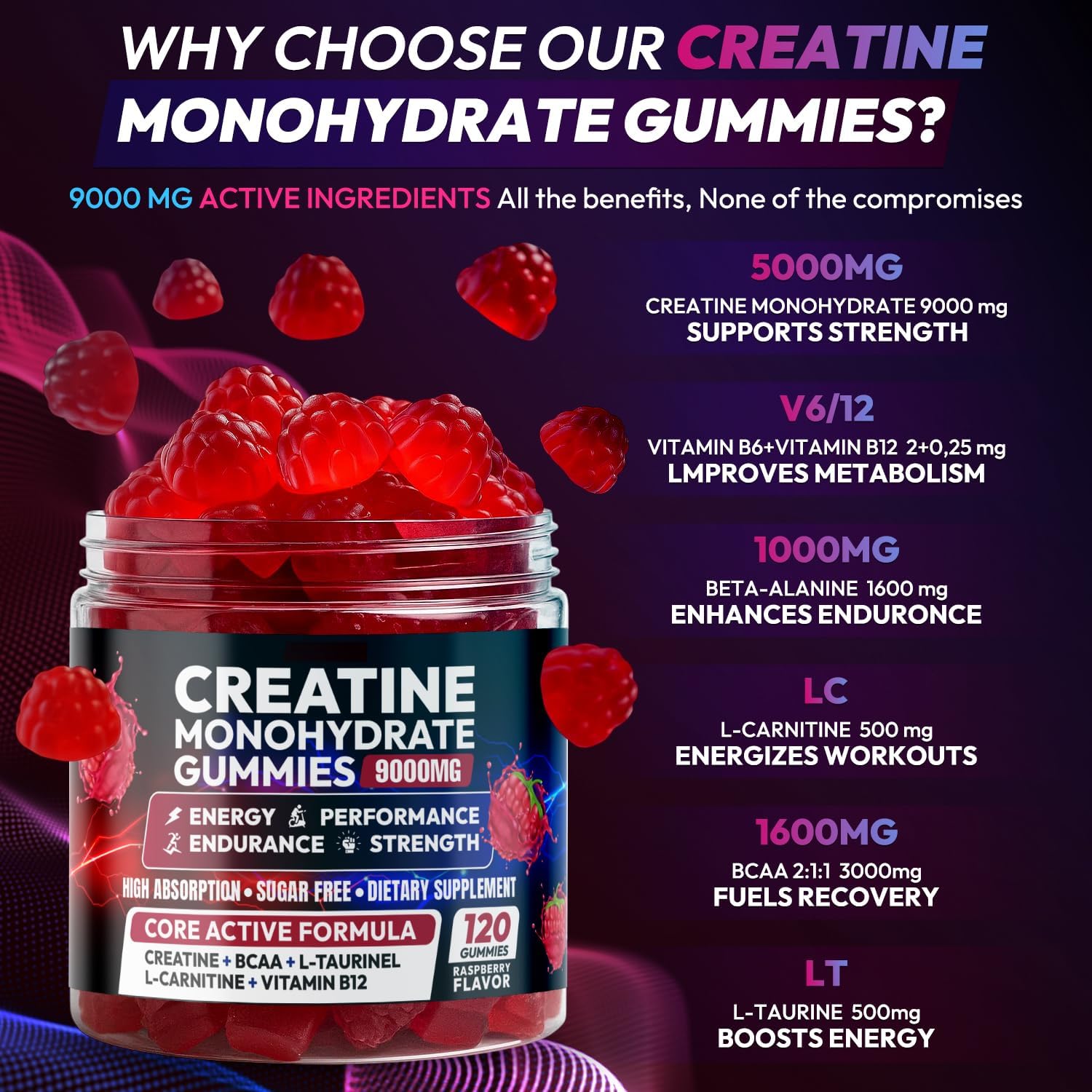 Detalle 2 de Cytona Creatine Monohydrate Gummies, 5,000 mg, 120 Count with BCAAs