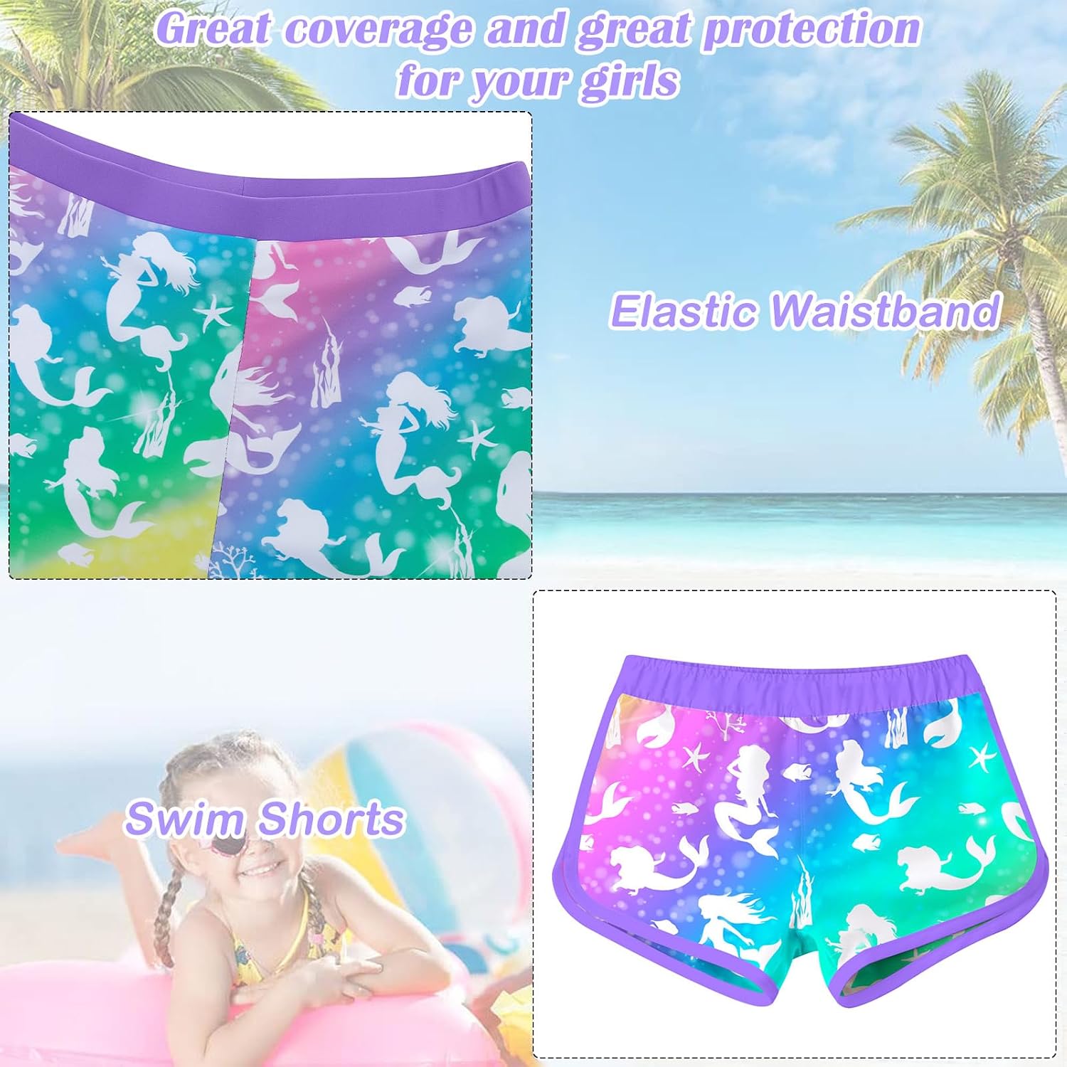 Detalle de TUONROAD Girls 2-Piece Rash Guard Swimsuit (Long Sleeve Tankini) for Ages 4–10
