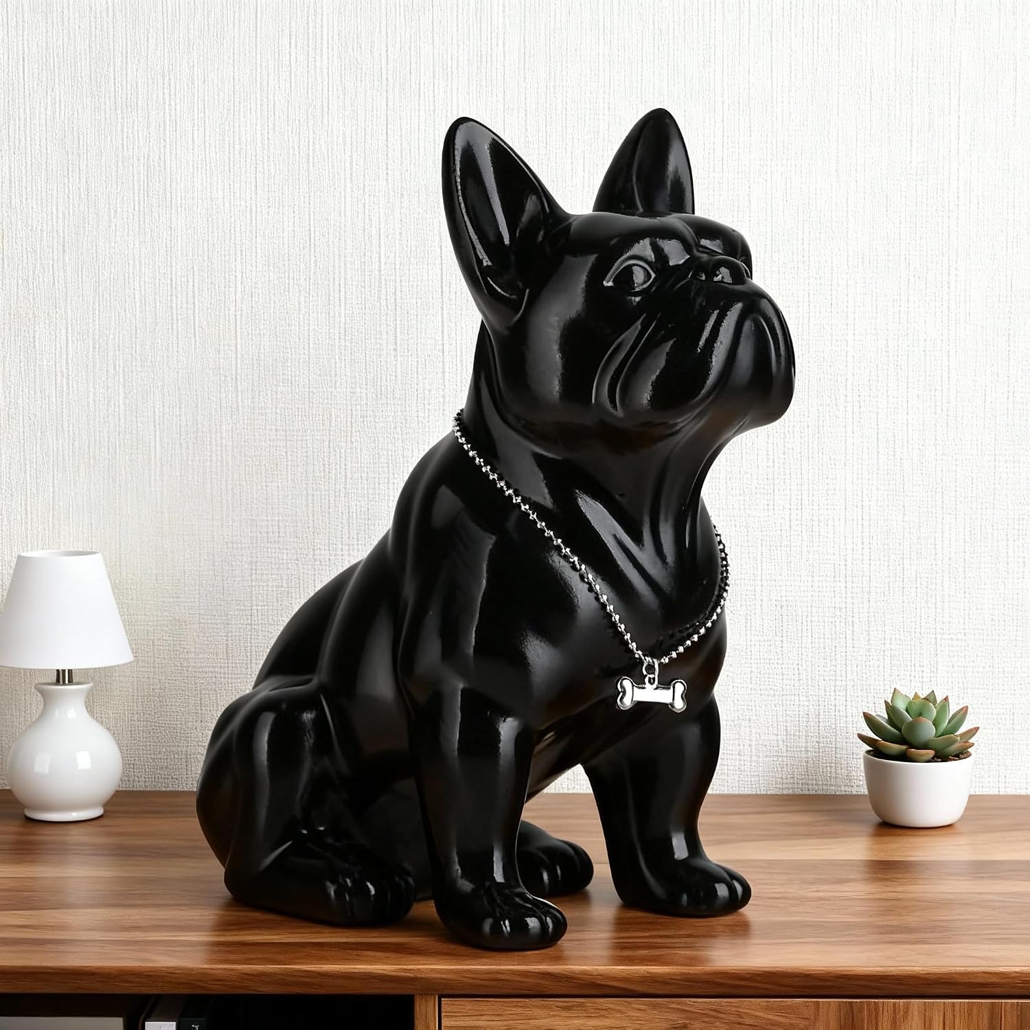 Detalle 1 de XYQXYQ Franse bulldogbeeld van kunsthars, zwart en geschilderd