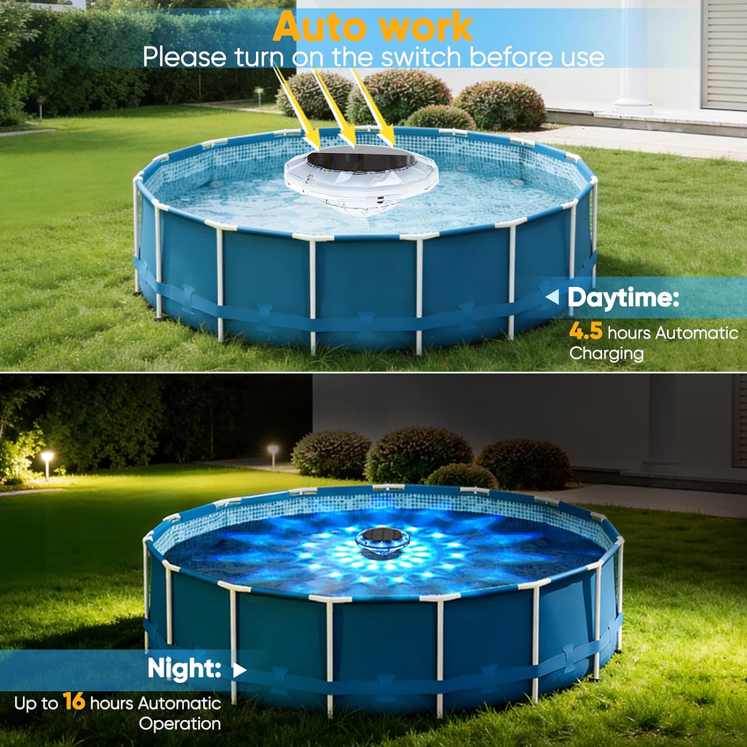 Detalle de Quntis Lampe Flottante Piscine Solaire 15 cm avec Télécommande – Lot de 2, IP68, 12 Modes RGB
