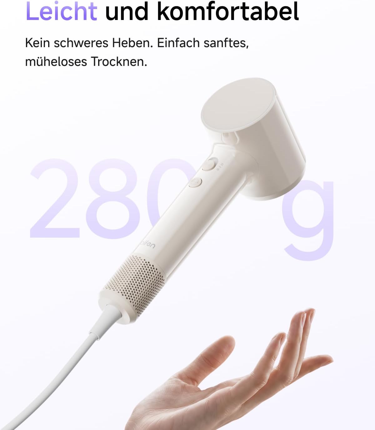 Detalle de Laifen Air Haartrockner – ultras leicht, 280 g, 200 Mio. Negative-Ionen, 3 Min. Trocknen, flüsterleise 60 dB, Kindermodus & Glättungsdüse