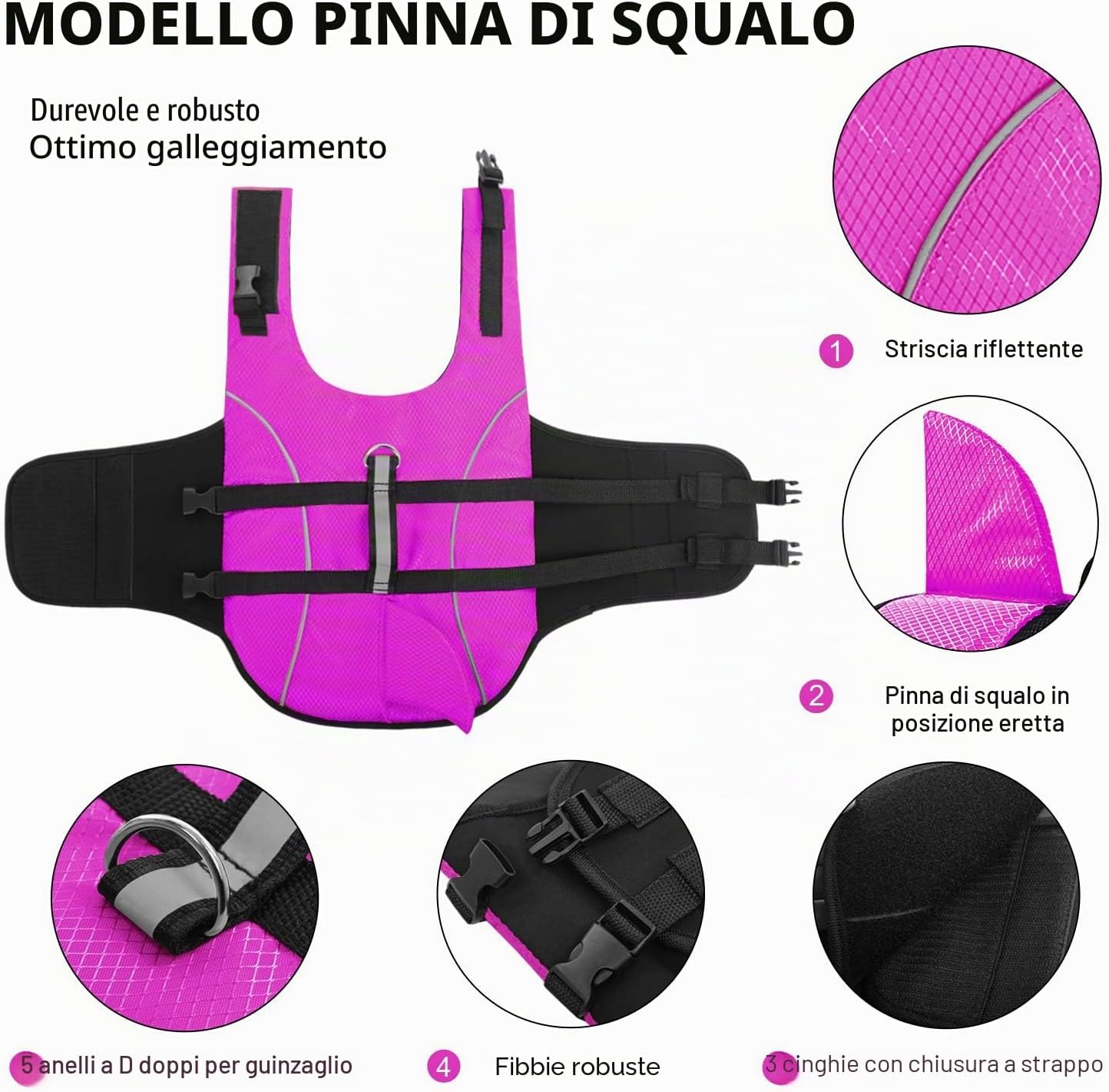 Thumbnail 3 de Queenmore Ripstop Grande Giubbotto Salvagente per Cani Fish Style Regolabile Rosato Rosato