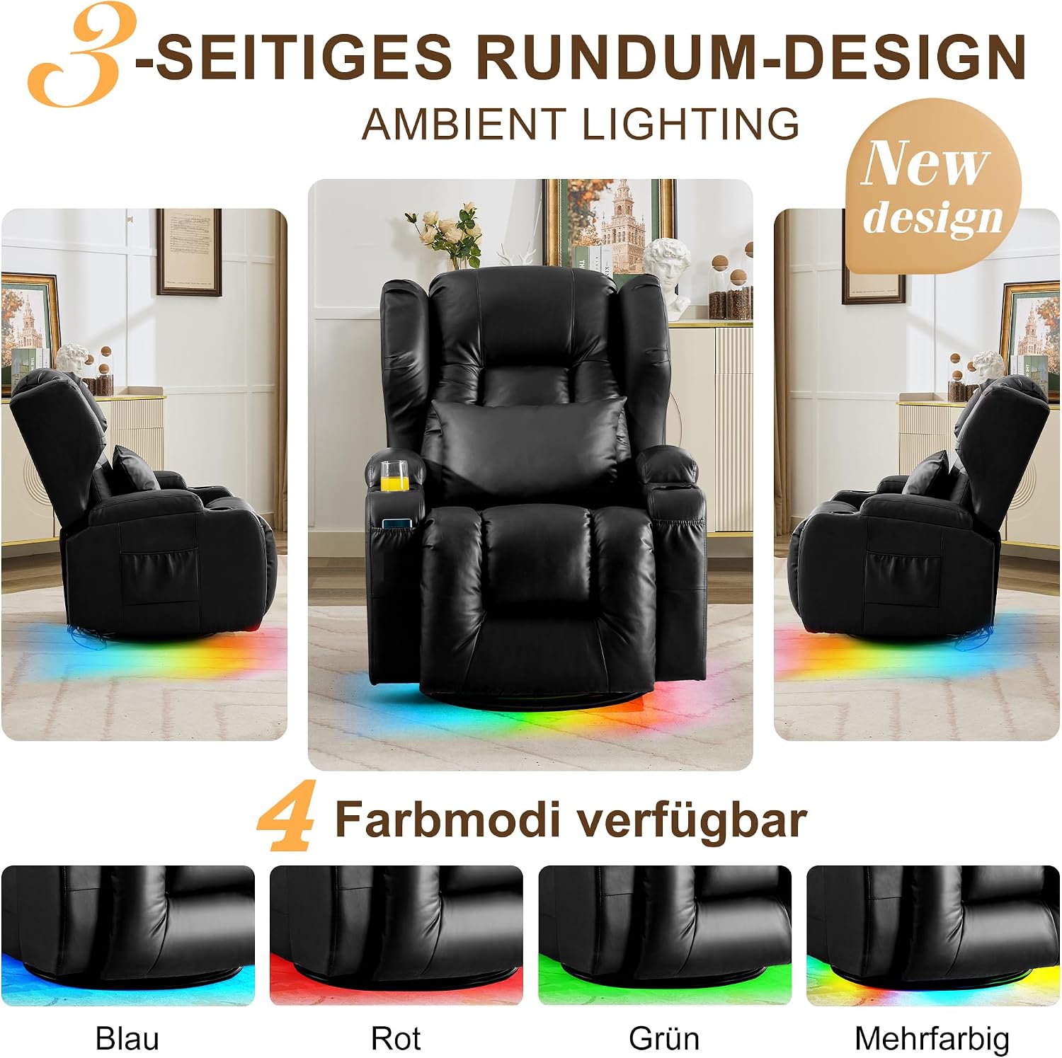 Thumbnail 5 de SITURAY 2 Motoren Elektrischer Verstellbar Relaxsessel mit Liegefunktion – TV Sessel mit Massage, Wärme und LED-Beleuchtung